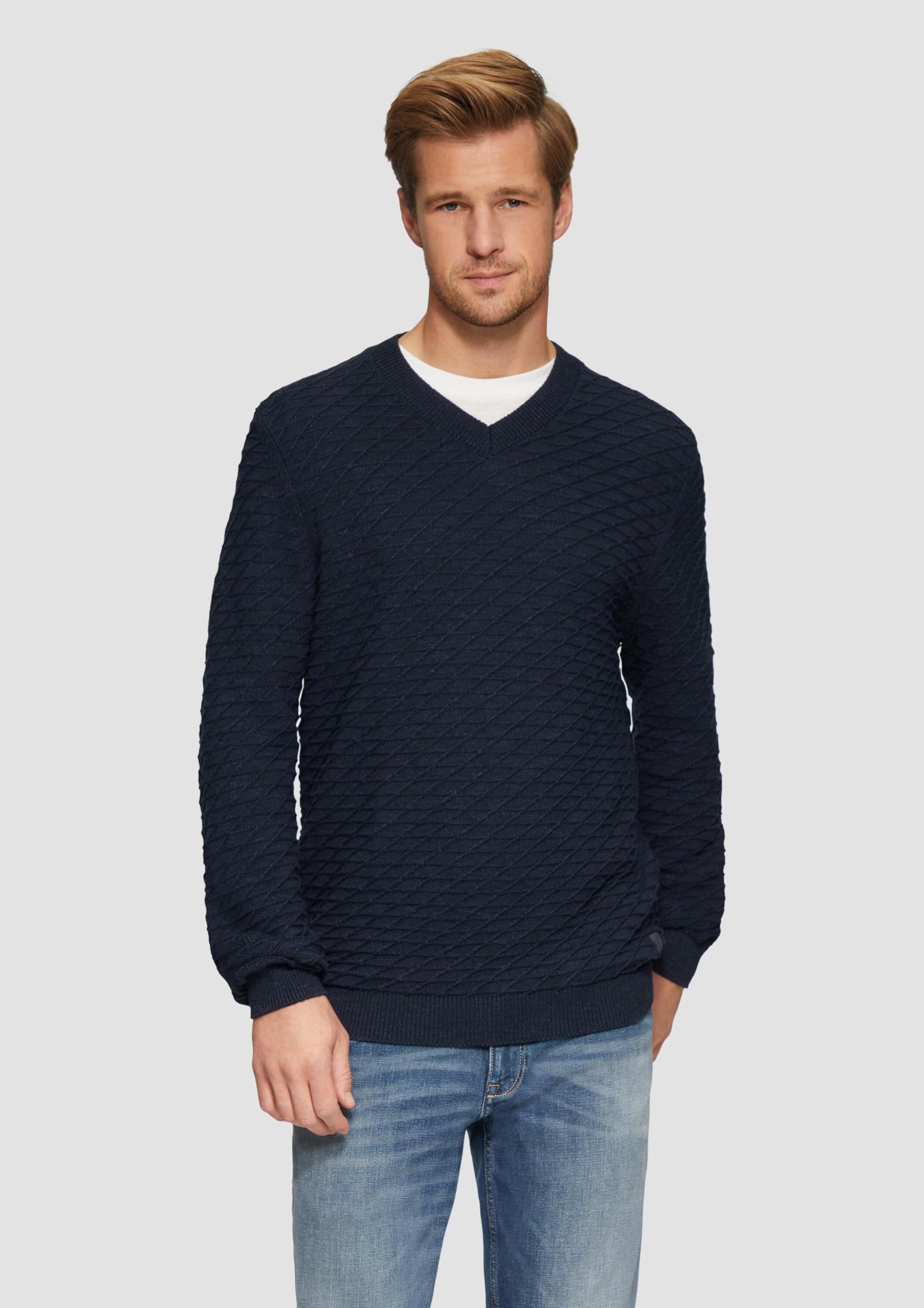 s.Oliver Strukturierter Pullover mit V-Ausschnitt