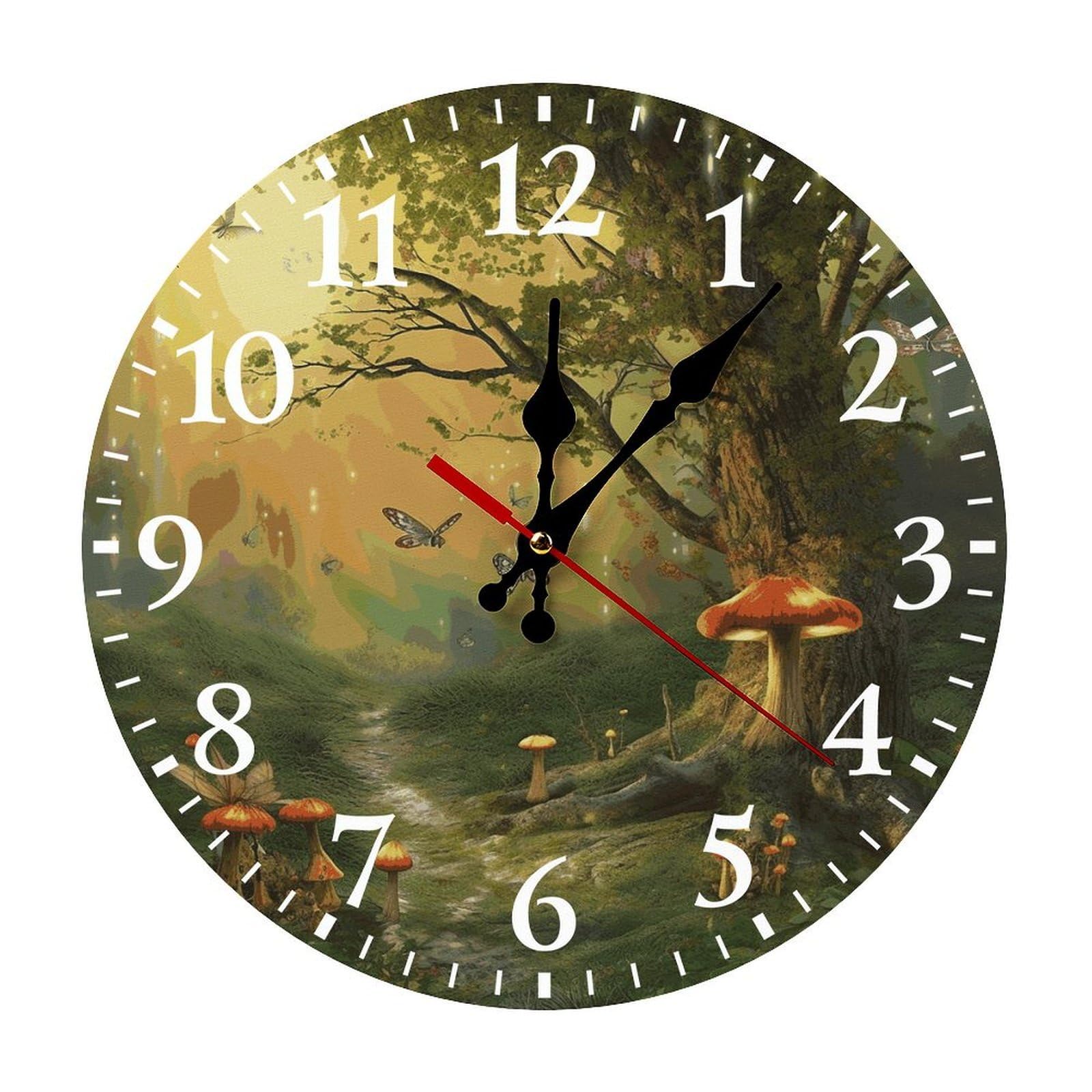NTVOWPZO 10 Inch Wall Clock Forest with Fairies Butterflies Elves Battery Operated Wall Clocks Silent Non-Ticking Round Wall Clock for Living Room Kitchen Home Office Wall Decorative Clock