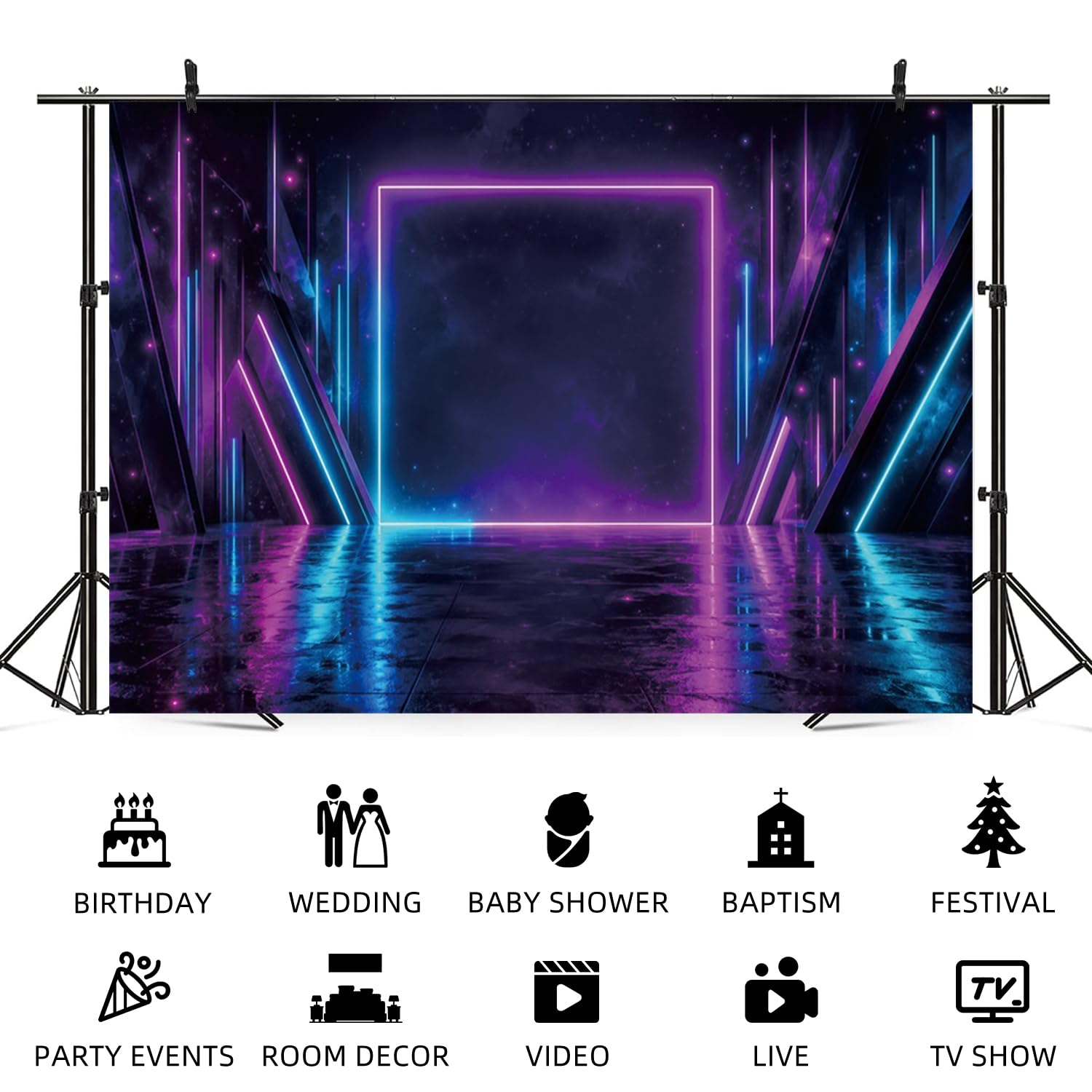 3x2,4 m Cyberpunk Neon Photo Sfondo viola blu spazio galassia sfondo fotografico per Halloween decorazione festa video gioco a tema studio stand puntelli astratto bagliore luce notturna