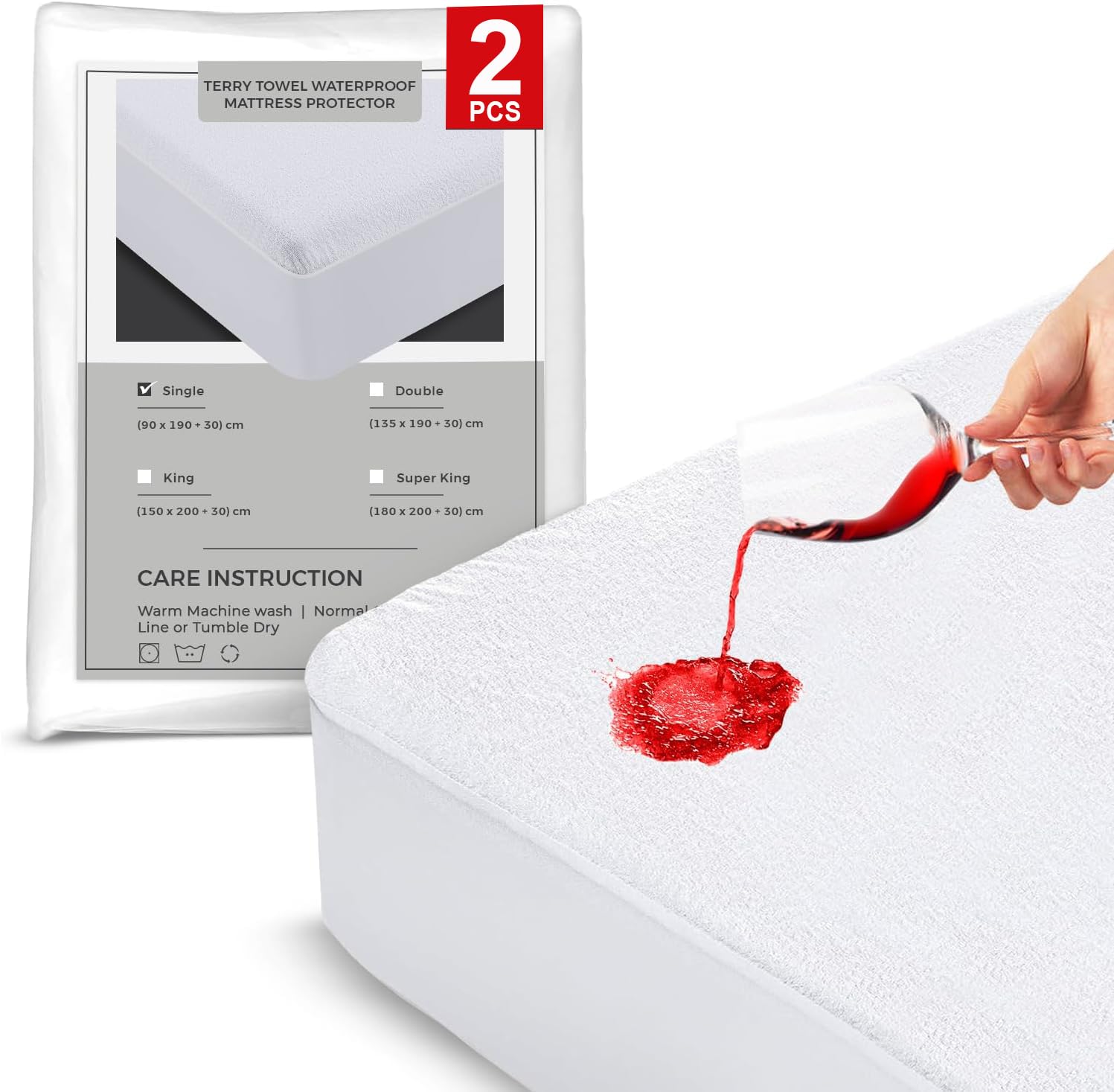Yorkshire Bedding White Double Mattress Protector (2 Pack) - Super Absorbent Terry Towel Waterproof Mattress Protector