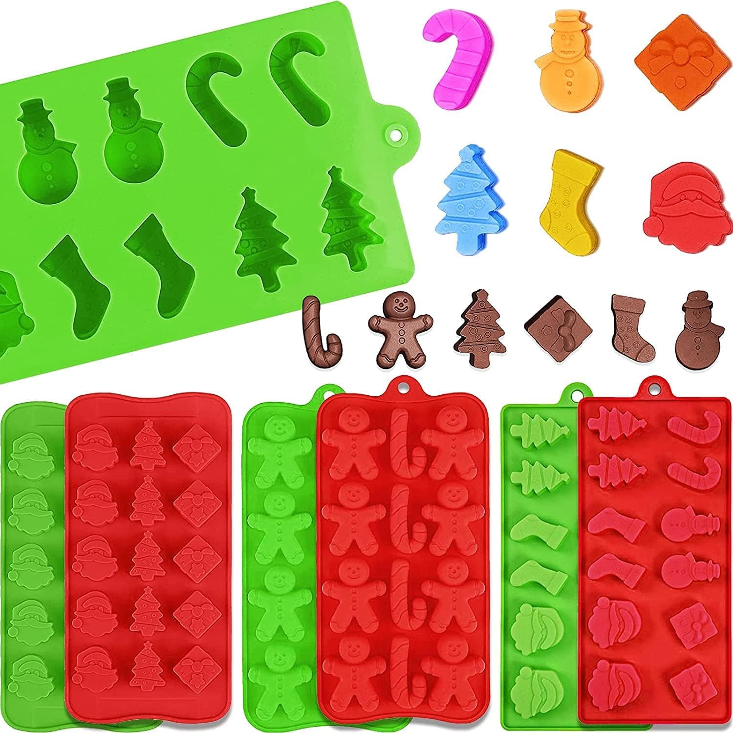 3Pcs Christmas Silicone Molds Set – Santa, Snowman, Tree, Gingerbread & Holiday Shapes – Candy, Chocolate, Ice Cube & Baking Molds for Party Treats & Festive Decorations