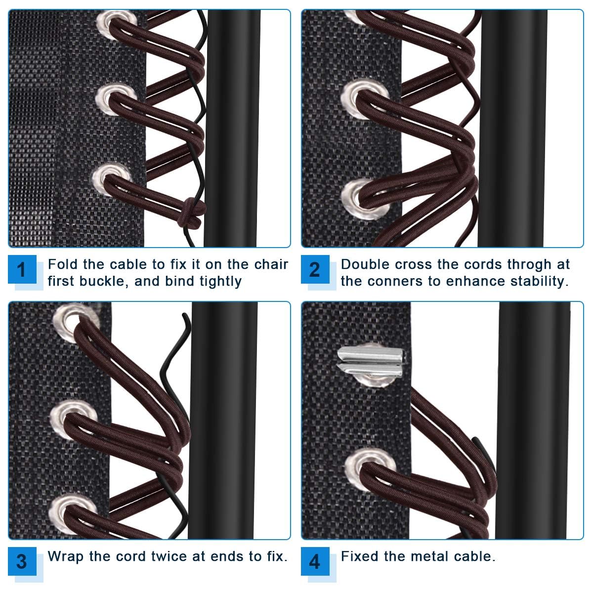Urvara Zero Gravity Chair, Replacement Laces - Antigravity Bungee Elastic Cord Kit for Patio Recliner Repair - 4 Nylon Stretch Cords, Brown 3