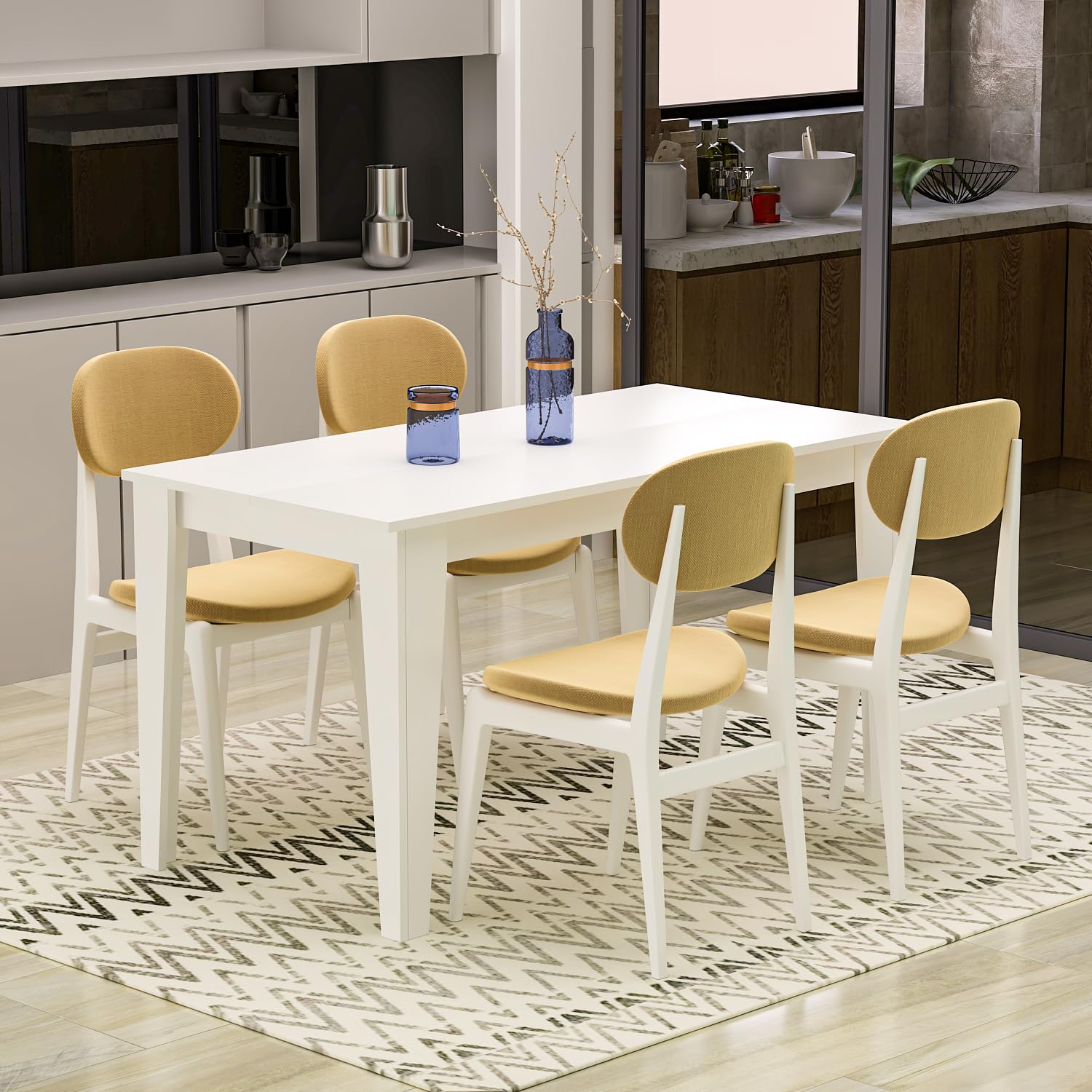 Homidea SHIMAL Tavolo da pranzo per 4 persone - Tavolo da cucina moderno con piano stabile - 120 x 72 x 73,8 cm - Tavolo da sala da pranzo per cucina e soggiorno (bianco)