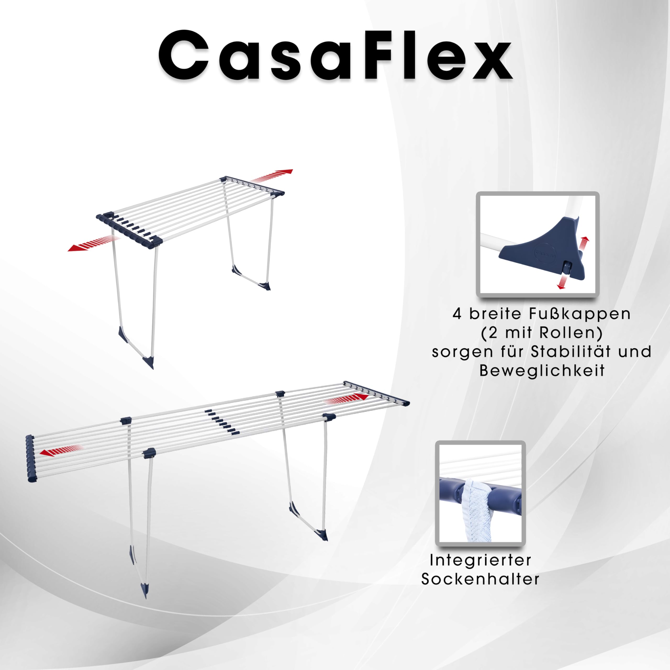CASASI Casaflex Stendibiancheria Estensibile Acciaio Bianco 186-257 x 57 x 100 cm