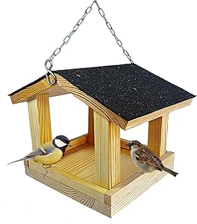 STAFECO Hanging Bird Feeder for Small Birds Bird House Balcony Weatherproof Feeding House Handmade Garden Birds in the Garden Balcony Bracket Balcony Railing Bird Feeder (Natural Wood) product image