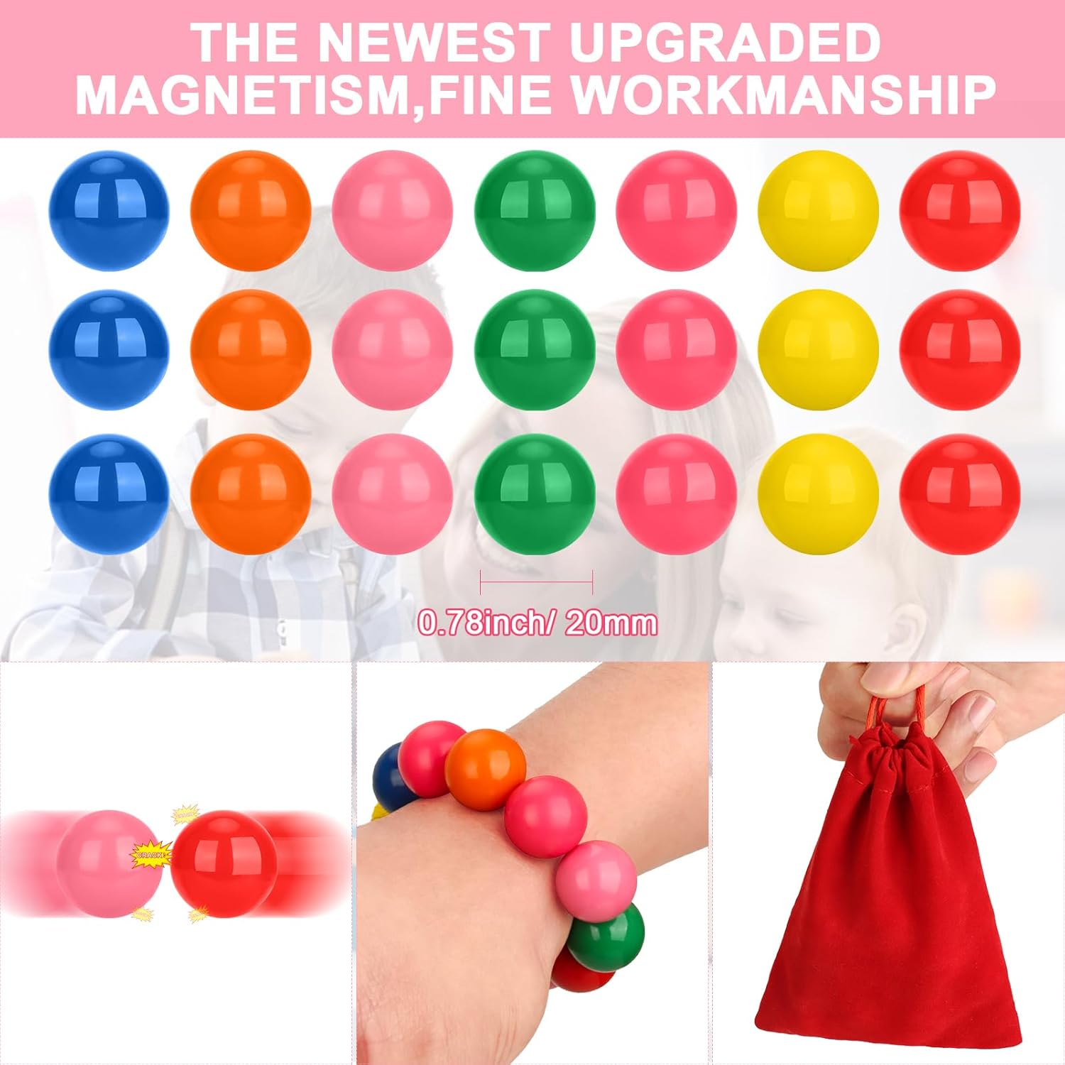 21Pcs Colorful Magnet Stone Ball Fidget Toy, DIY Hematite Stones Toys for Adults, Science Kit for Anxiety Relief, Magnetic Rattle Snake Birthday Easter Gift Egg Filler Stuffer Party Favors