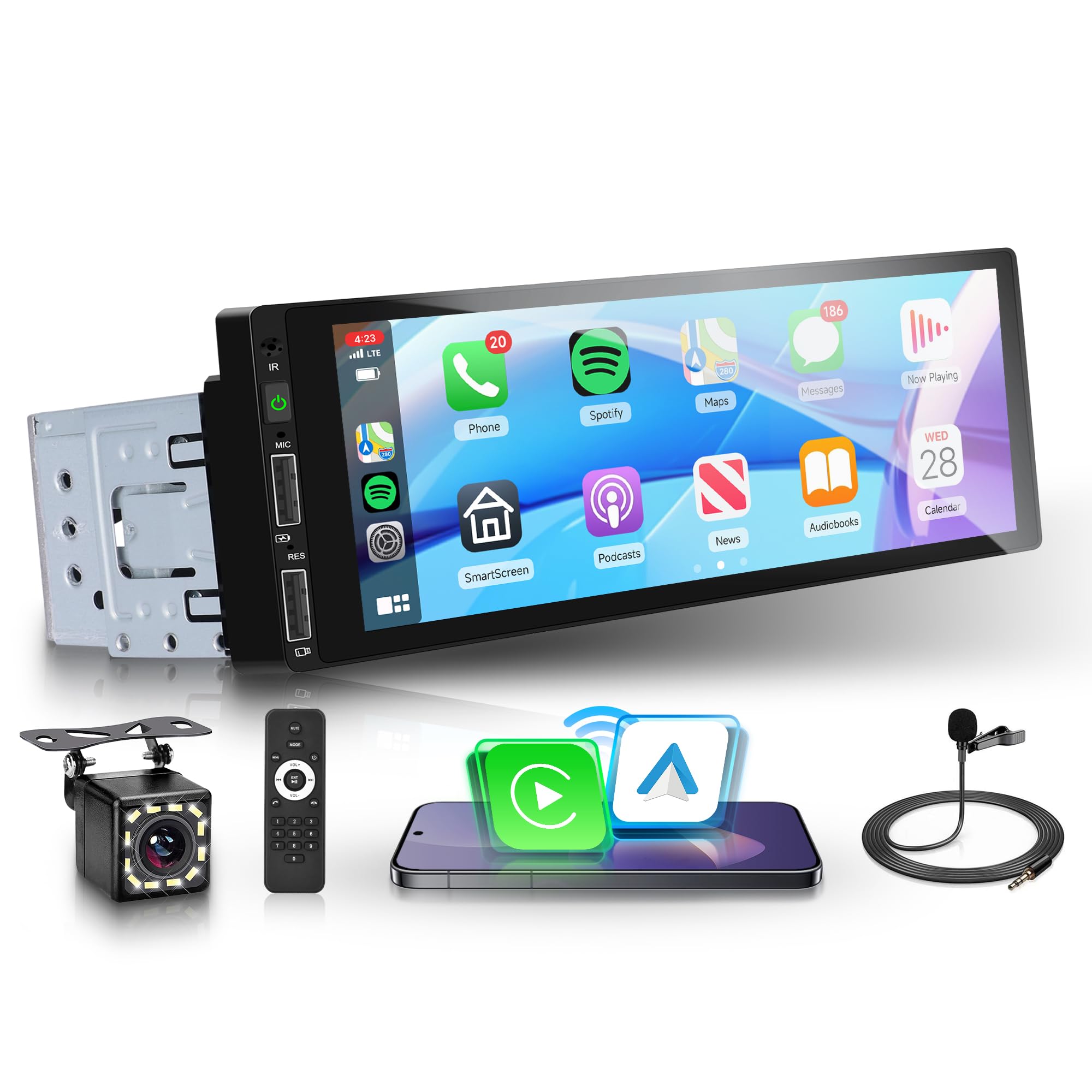 Amazon.com: Single DIN Car Stereo with Wireless Carplay Android