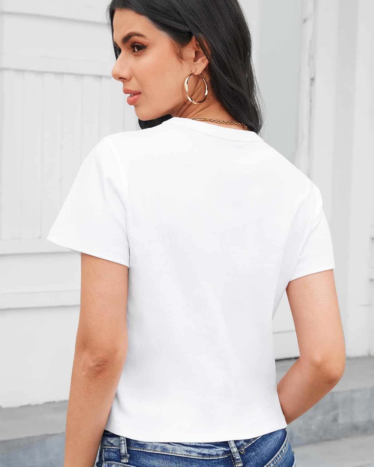 Stelle Women's Cotton T-Shirts Crewneck Short Sleeve Basic Tees Summer Casual Solid Crop Tops - Image 2