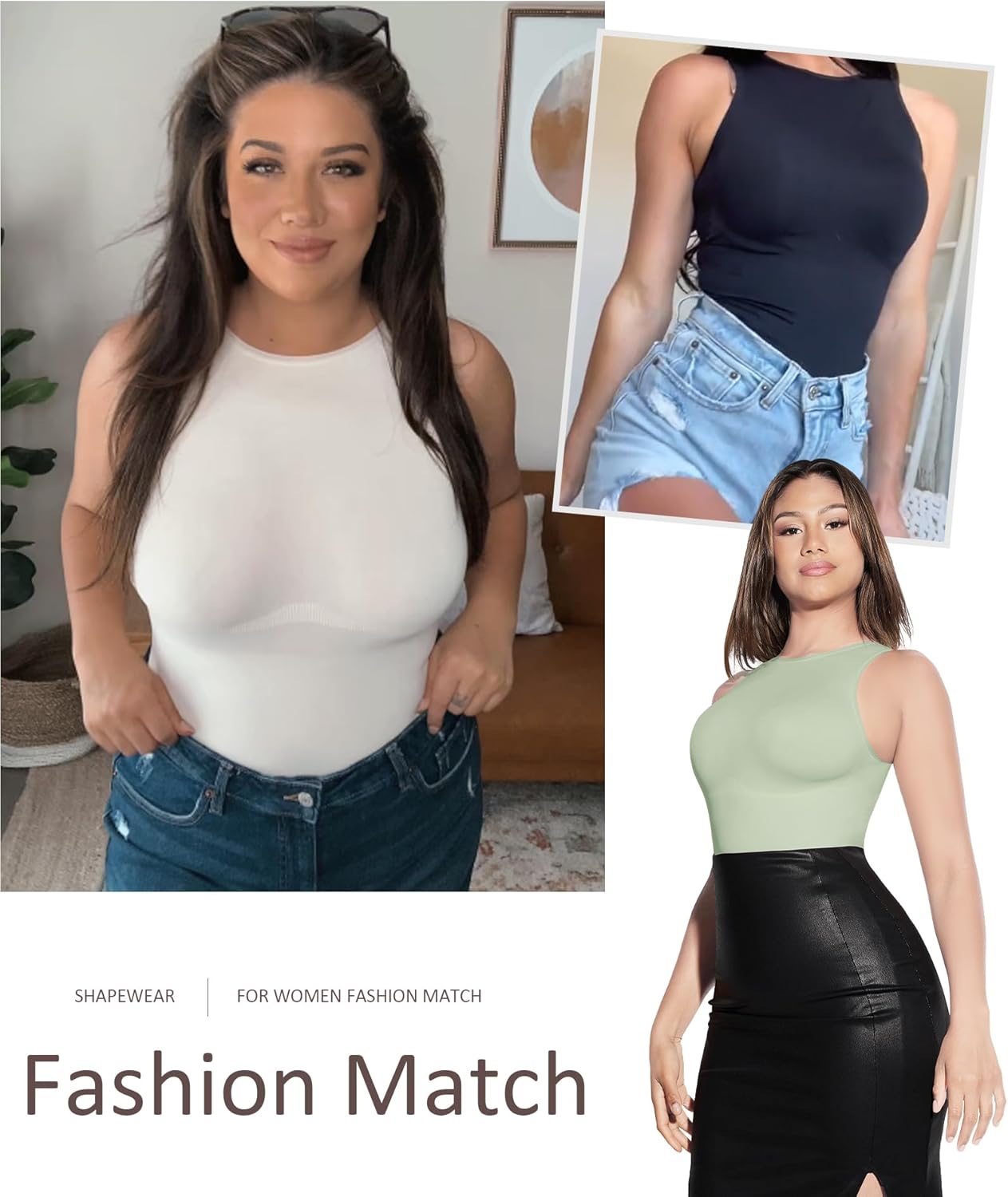 FeelinGirl Bodysuits Shapewear for Women Tummy Control Thong Body Shapers Seamless High Neck Racerback Tank Tops with Snap - Image 4