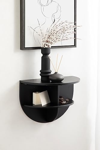 Miniatura 2 de Kate and Laurel Jalla Mesa auxiliar flotante de madera, 18 x 10 x 14 pulgadas, color negro, mesa auxiliar de madera moderna para montar en la pared