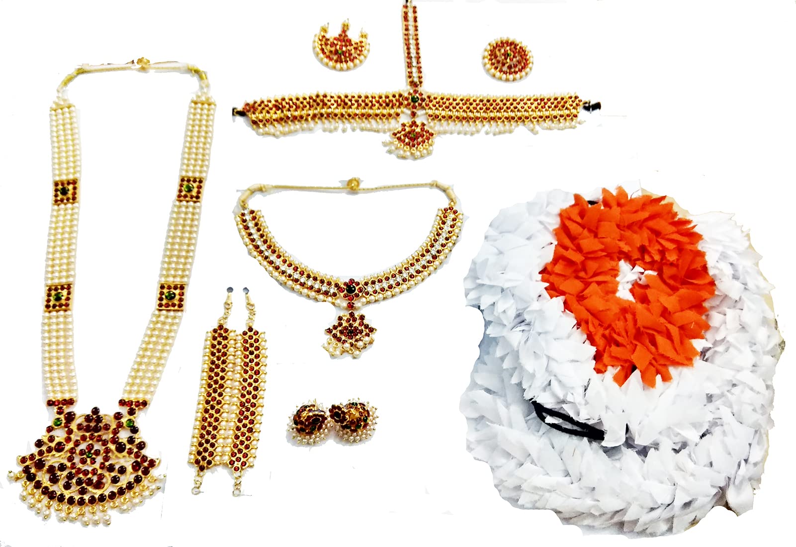 Girls Elite Trade Kempu Stone Beautiful Bharatnatyam Jewelry Set With 4 Line Haar And Cotton Gajra (B0C4PNV78Y) Amazon Price History, Amazon Price Tracker