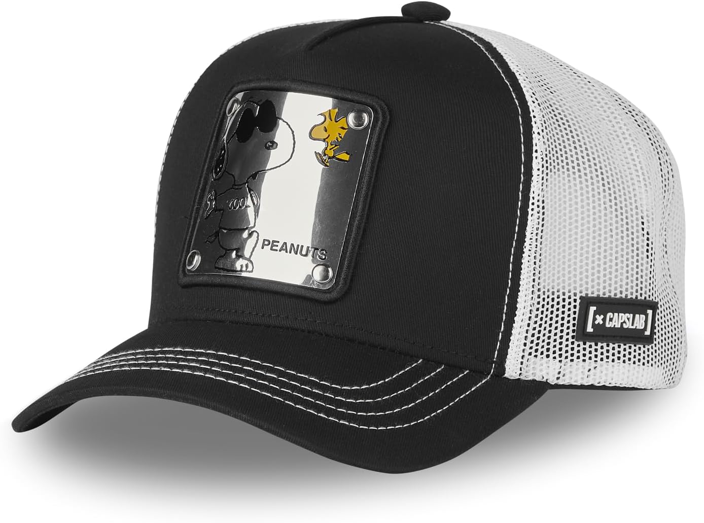 Capslab Snoopy The Peanuts Black/White Metal Plate Trucker Cap One