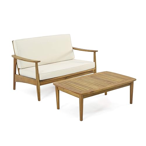 Felix Outdoor Acacia Wood Loveseat Set with Coffee Table, Teak