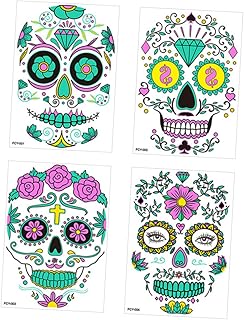 FRCOLOR 4 Folhas De Adesivos Luminosos Adesivos De Maquiagem Para Rosto E Corpo Adesivos De Tatuagem Rosto Halloween Adesivos Corpo Rosto Adesivo Corpo Rosto Halloween Cicatriz Adereços
