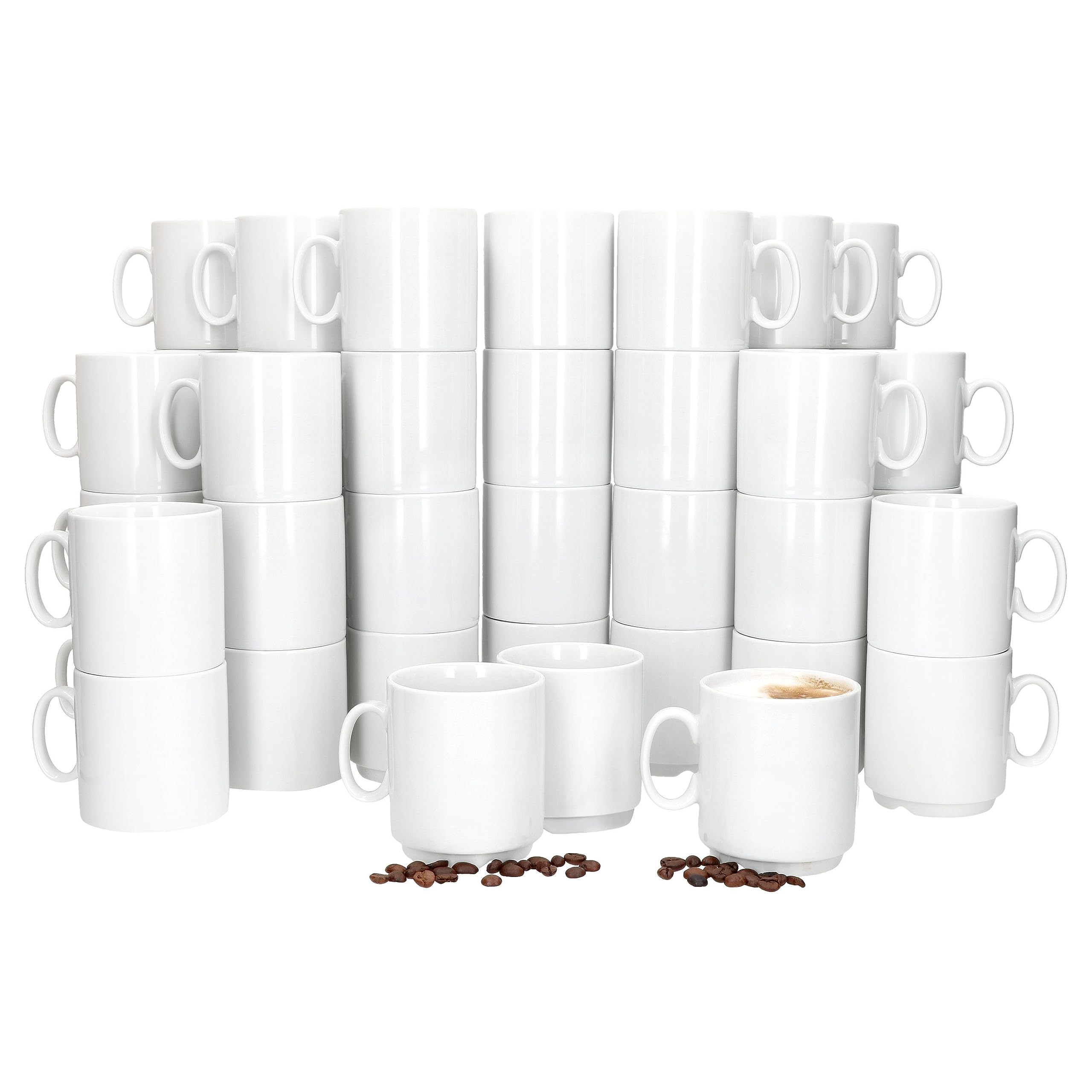 MamboCat Event 48er Set Kaffeebecher I 250 ml I weiße Porzellan-Becher mit Henkel 48 Personen I stapelbare Tassen für Heißgetränke wie Tee, Kakao, Latte Macchiato & Co I schickes Kaffee-Geschirr
