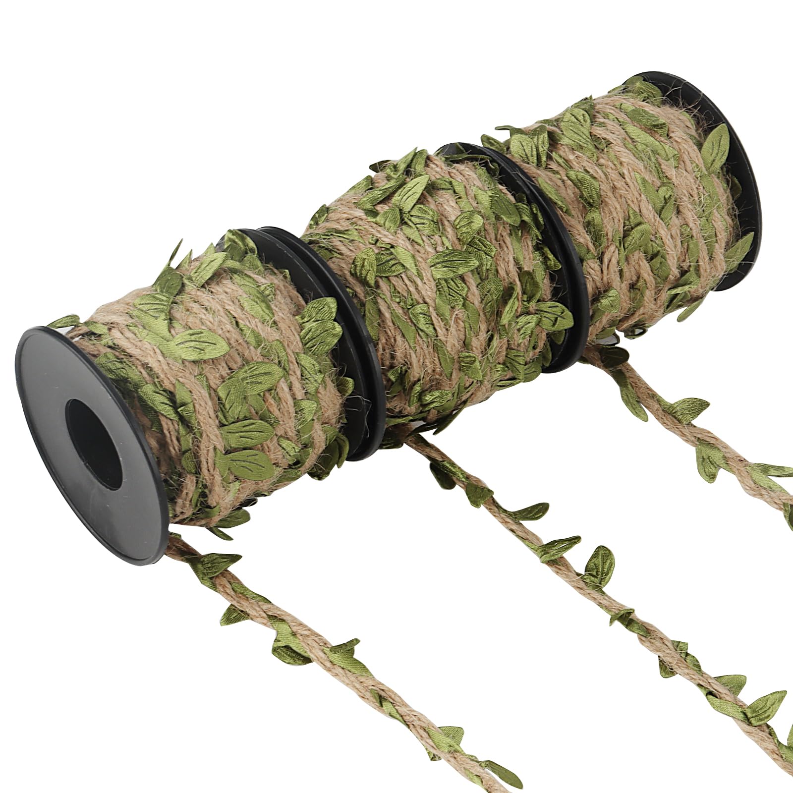 SHEUTSAN 10 Rollen Juteband, 10 m, natürliche Jute-Schnur mit grünen Blättern, künstliches Blattband, Reben-Seil für Hochzeit, Heimdekorationen