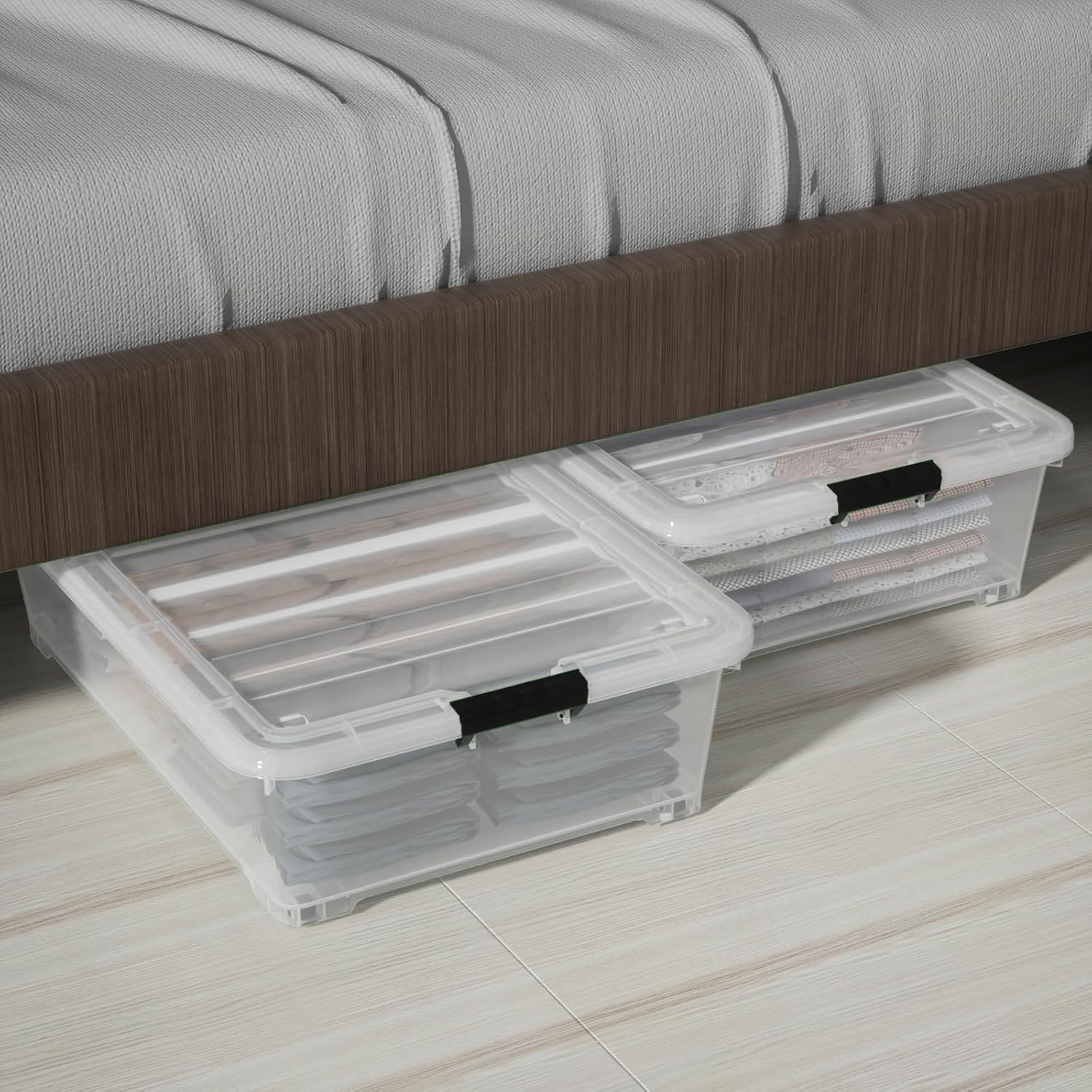 50 L Large 3 Packs Clear Plastic Under Bed Storage Container with Lid and Wheels, Under the bed Boxes