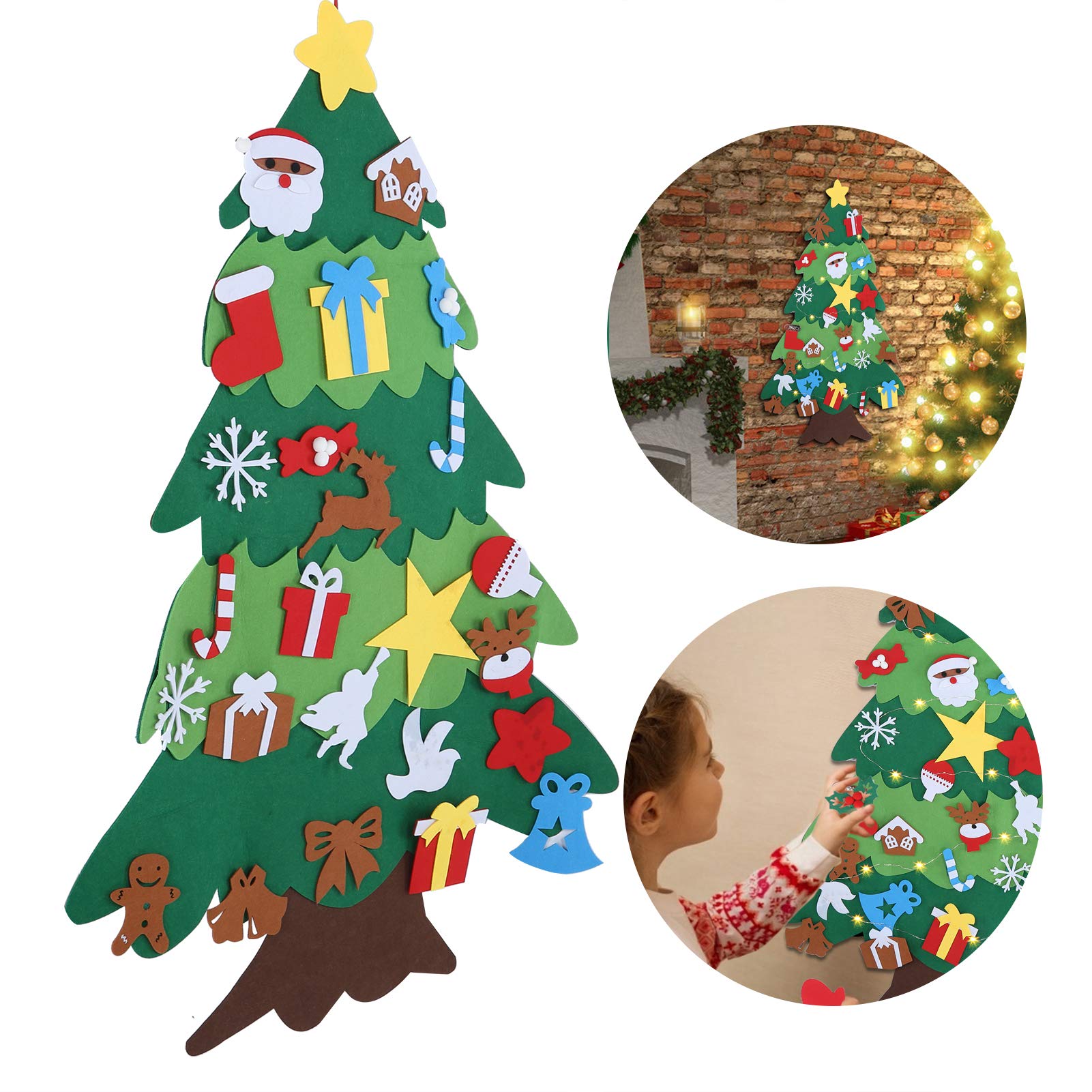 Árbol De Navidad De Fieltro De 102 Cm Con 26 Adornos Extraíbles, Juego Manual Para Niños, Decoración De Pared Sin Pegamento