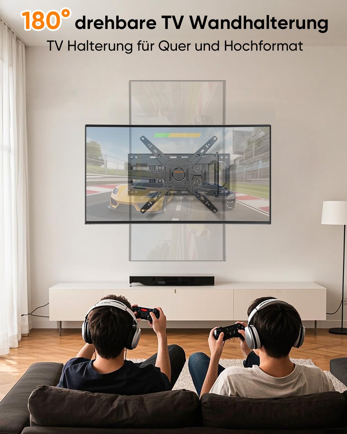 TV Wandhalterung mit 655mm Langem Arm für 13-50 Zoll Fernseher oder Monitor, 180° Drehung Fernsehhalterung Wand Schwenkbar Volle Bewegung Monitor Wand Halterung bis zu 35kg max. VESA 300x300mm