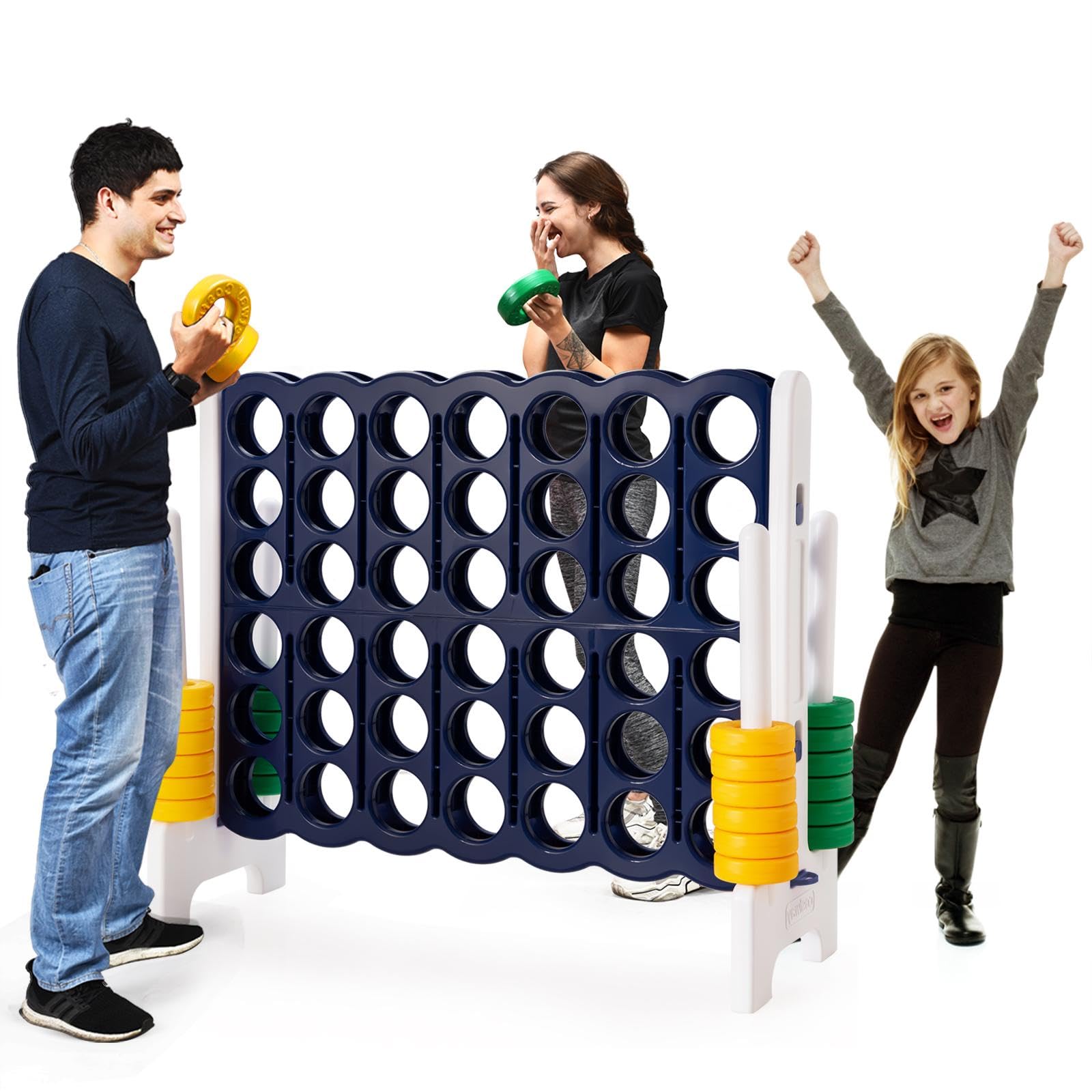HOMASIS Gioco del 4 in Fila Grande, Forza 4 Gigante con 42 Anelli e Scorrimenti, Gioco di Strategia da Tavolo XXL, Giocattolo per Bambini e Adulti all'Aperto per Feste, Compleanno (Grigio)