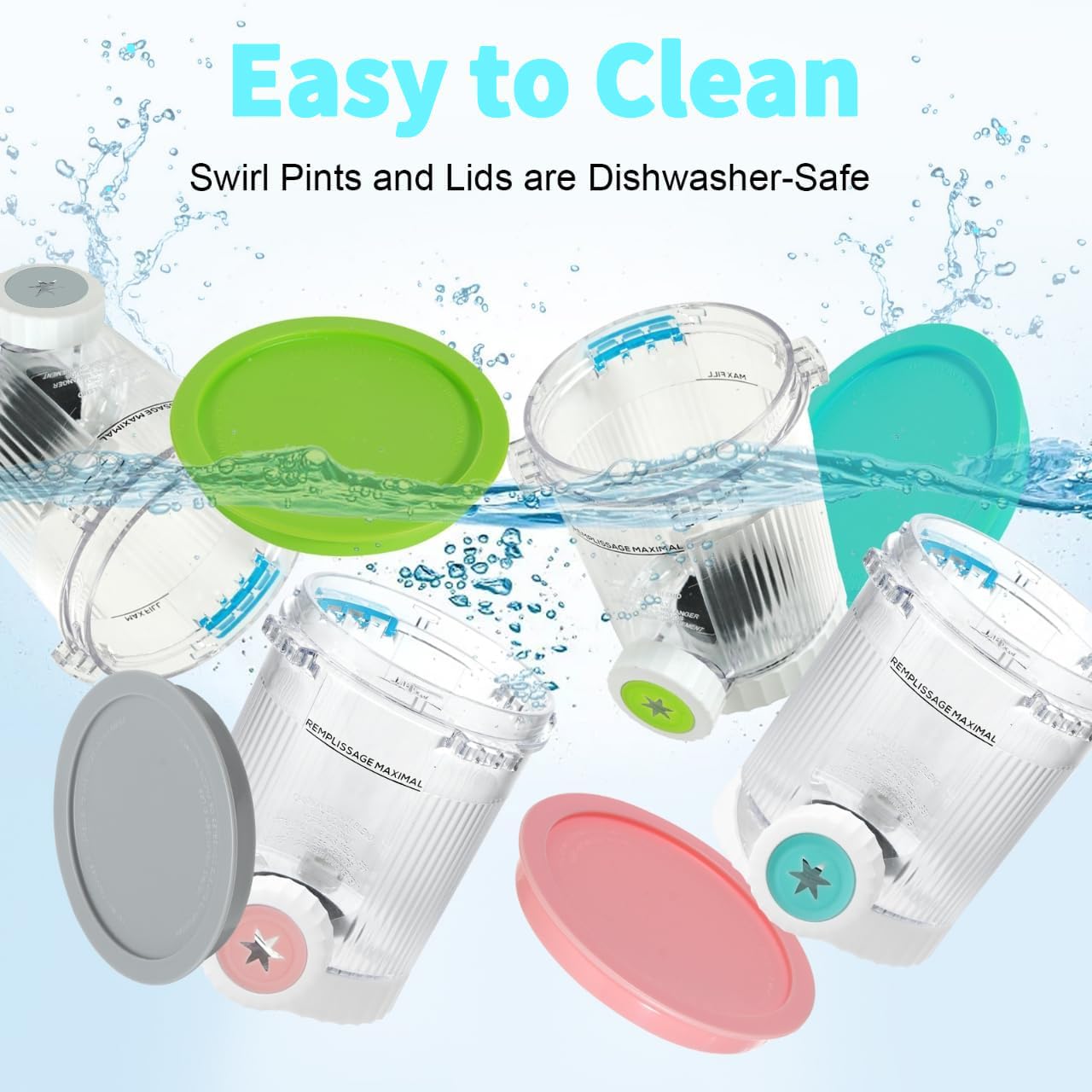 4 Stück Behälter für Ninja Swirl by CREAMi Softeis- & Eismaschine, 480 ml Eisbehälter für NC701EU Zubehör für Ninja Creami BPA-frei, spülmaschinenfest (4)
