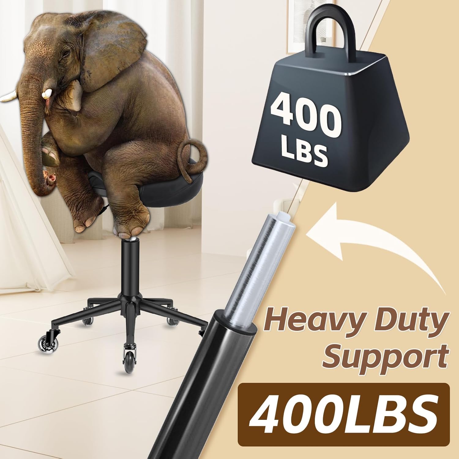 Saddle Stool Heavy Duty 400lbs - Ergonomic Thick Saddle Seat Cushion, Easy Height Adjustable, Healthy Posture No Pain, Smooth Rolling No Creaky Noises, Rolling Saddle Stool Chair with Wheels (Black1) - Image 8