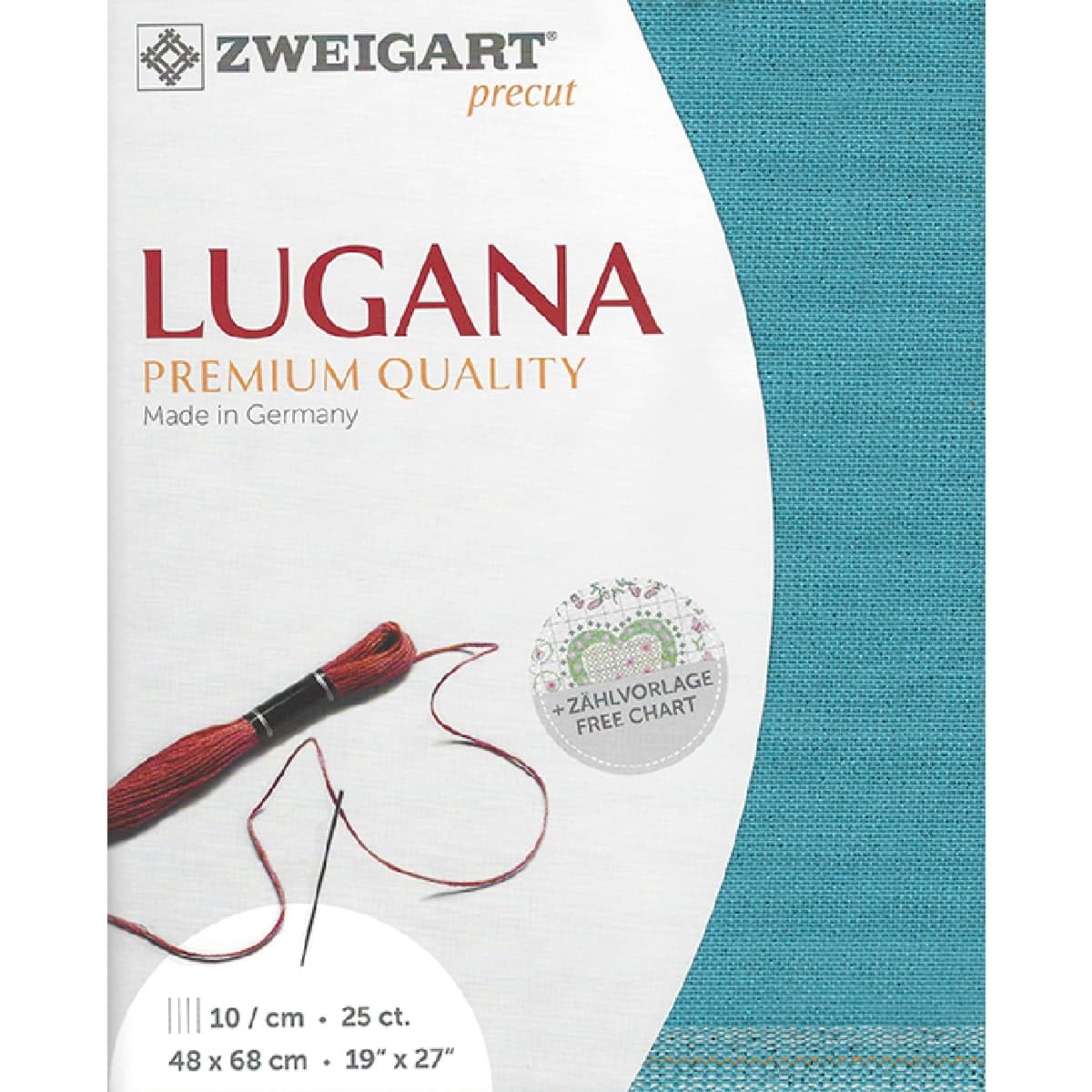 Zweigart Lugana 25 carats tissu pré-découpé 3835 couleur 6136 bleu irisé 48x68 cm - 2