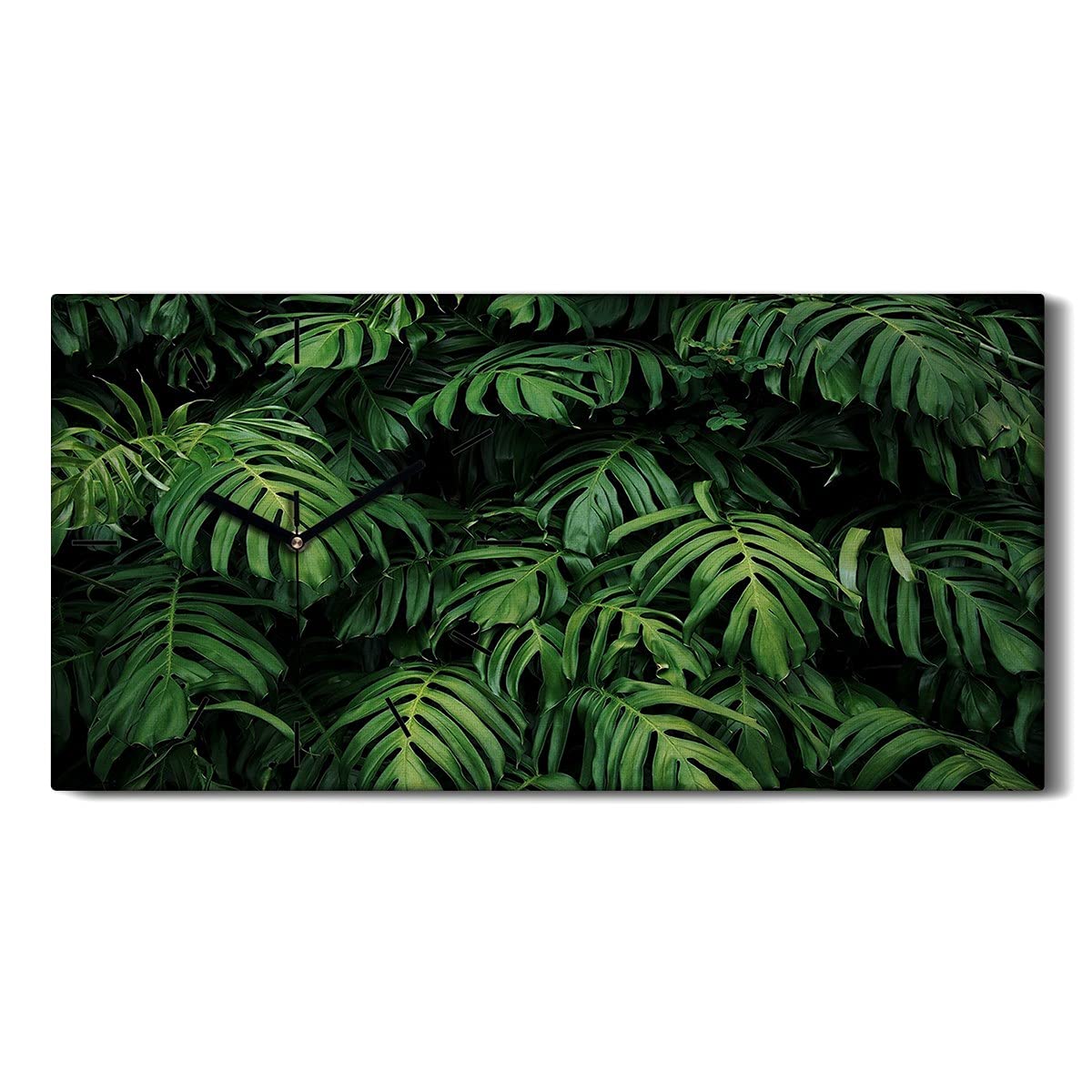 Horloge sur toile art moderne avec tableau de feuilles monstera 60x30