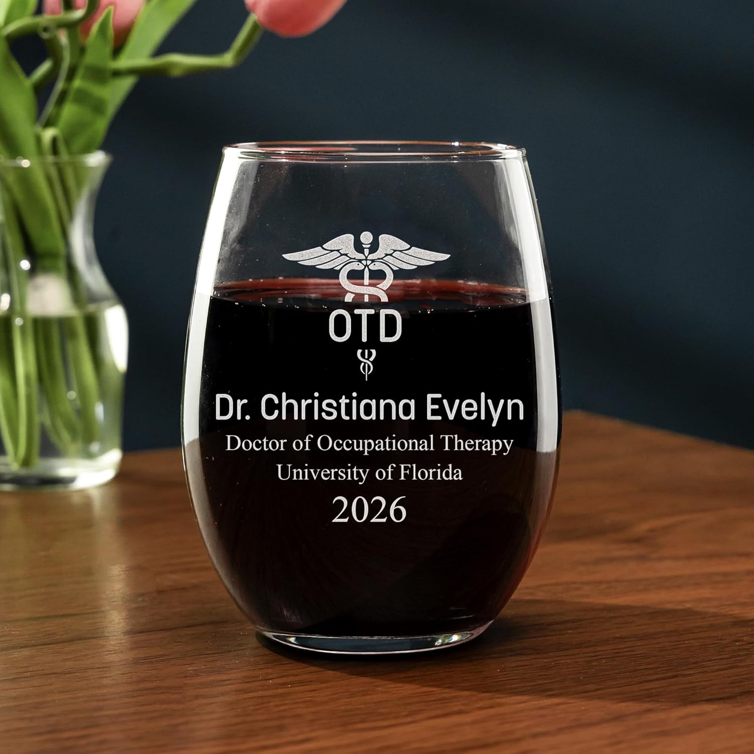 Personalized OTD Graduation Stemless Wine Glass, Doctor of Occupational Therapy Wine Glass - Class of 2026, Engraved OTD Graduation Gifts, Doctor of Occupational Therapist Grad Gifts