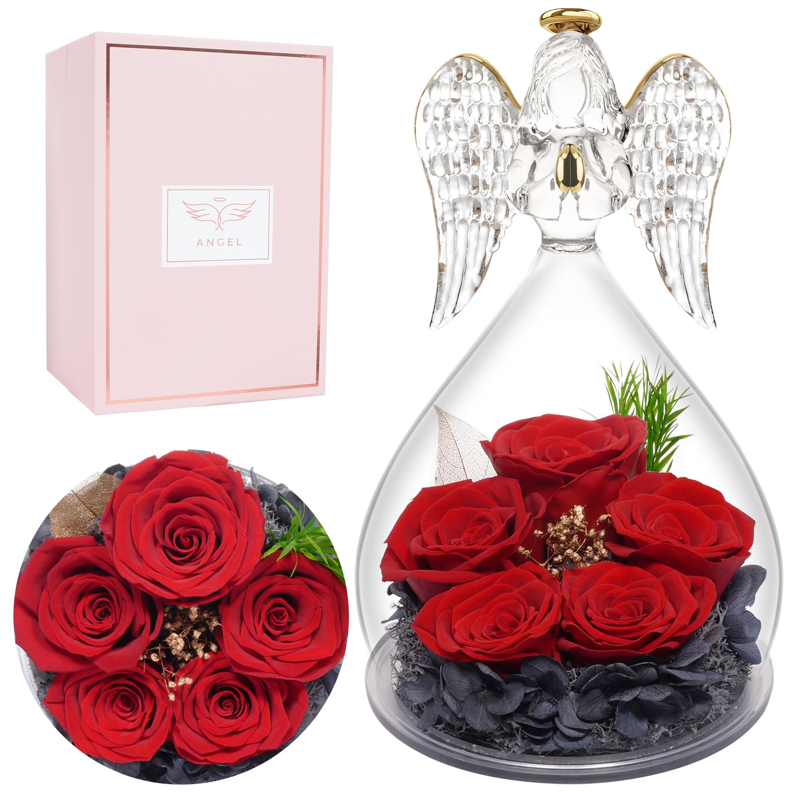 Cadeau Fête des Mères Original : Rose Éternelle Ange sous Cloche pour Maman