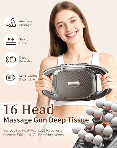Miniatura 2 de Massager, 2026 New 16 Head Massage Gun Deep Tissue with 3 Modes 30 Intensity Levels, Quiet Cordless Multi Head Massage Gun with Long-Lasting