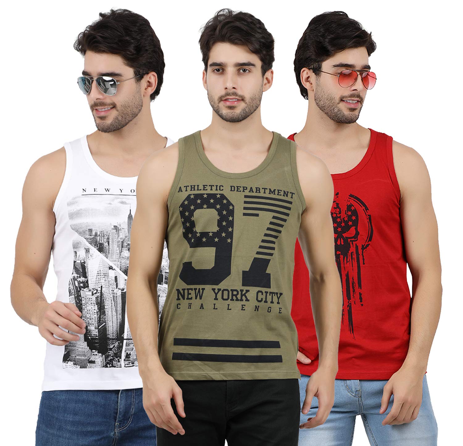 JUGULAR Mens Cotton Printed Regular Fit Vest- (Pack Of 3) (White,Olive,Red, Xx-Large) (B0BW5J533H) Amazon Price History, Amazon Price Tracker