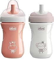 Chicco Sport Spout Trainer Sippy Cup 9oz 2pk - Spill-Free, Bite-Resistant Spout, Ergonomic Grip, Dishwasher Safe for 9+ Months Toddlers (Coral/Grey)