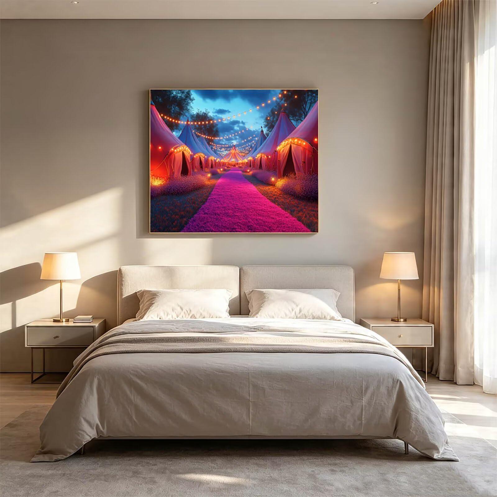 Malen Nach Zahlen Erwachsene Zelt Leinwand zum Bemalen 70x95cm ZSHS-0524 | Diy Set Erwachsene mit Acrylfarben Set Pinselset Farbenfrohe Leinwand Nachtansicht für Deko Wohnzimmer Geschenke für Frauen
