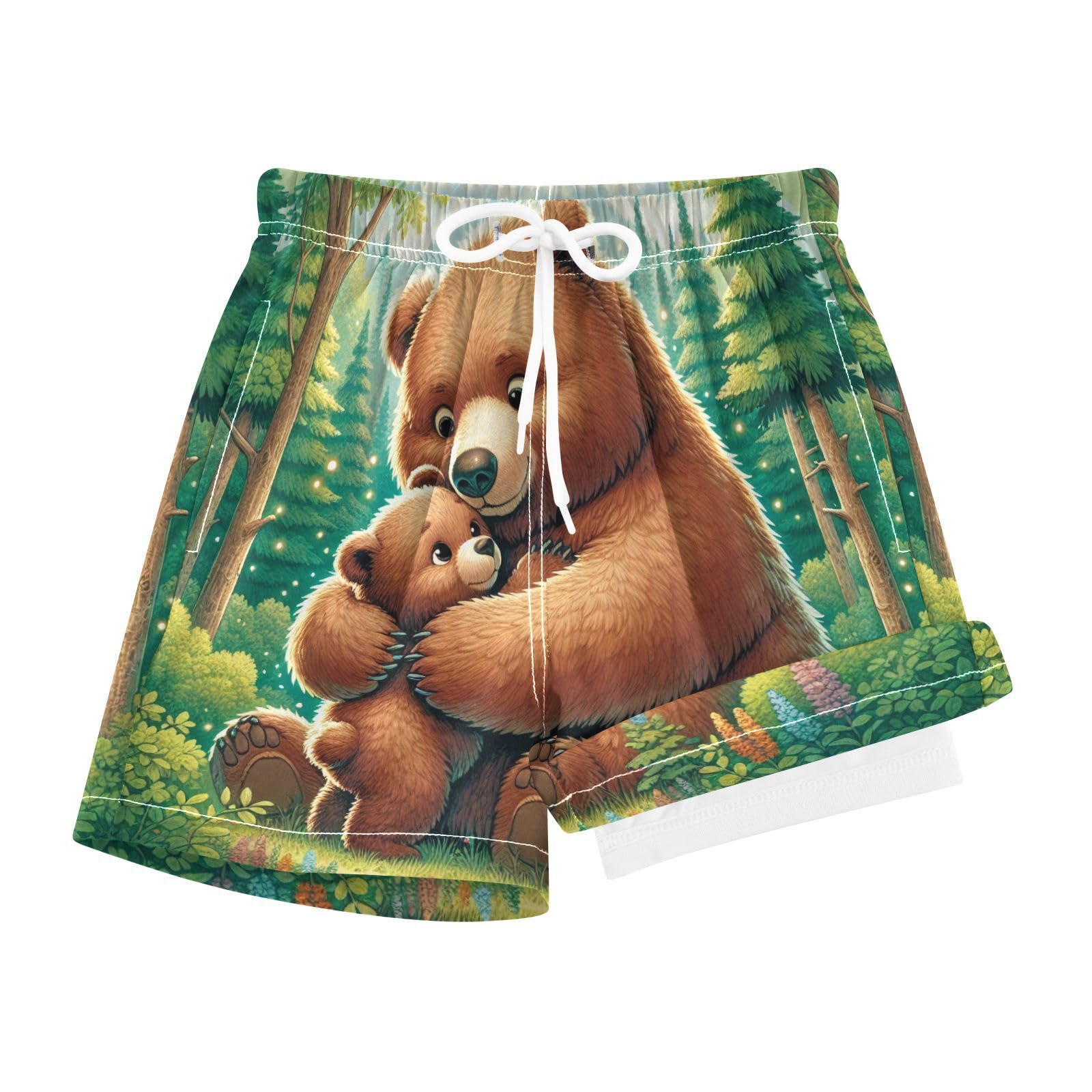 YANENDIE Boy Swim Trunks with Compression Liner Bears Boys Swim Shorts Quick Dry Beach Shorts