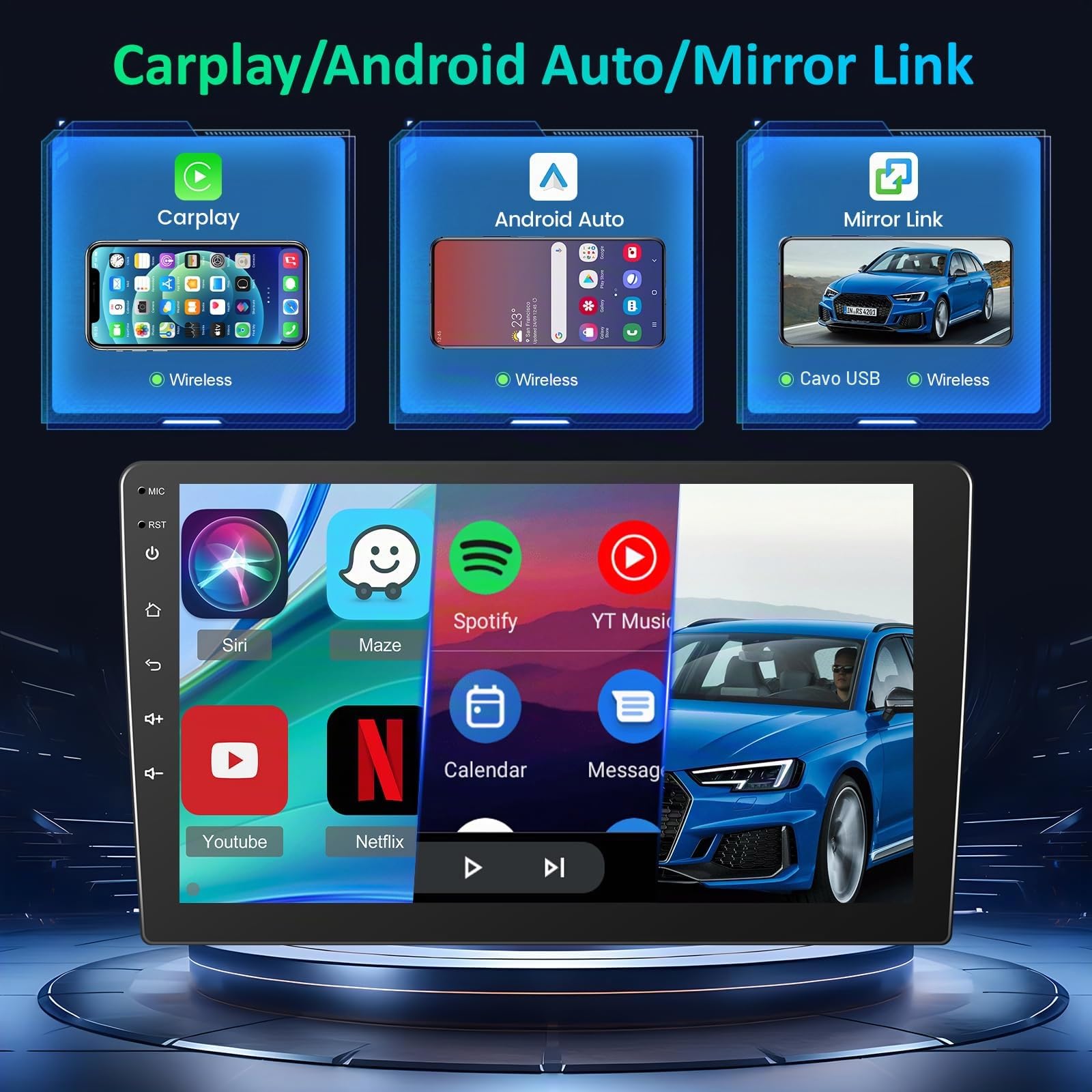 4+64G Autoradio Android per Volkswagen VW Polo 2008–2020, Radio 9 pollici con Touchscreen, Wireless CarPlay Android Auto, GPS WiFi, DSP, Bluetooth, USB + Telecamera posteriore