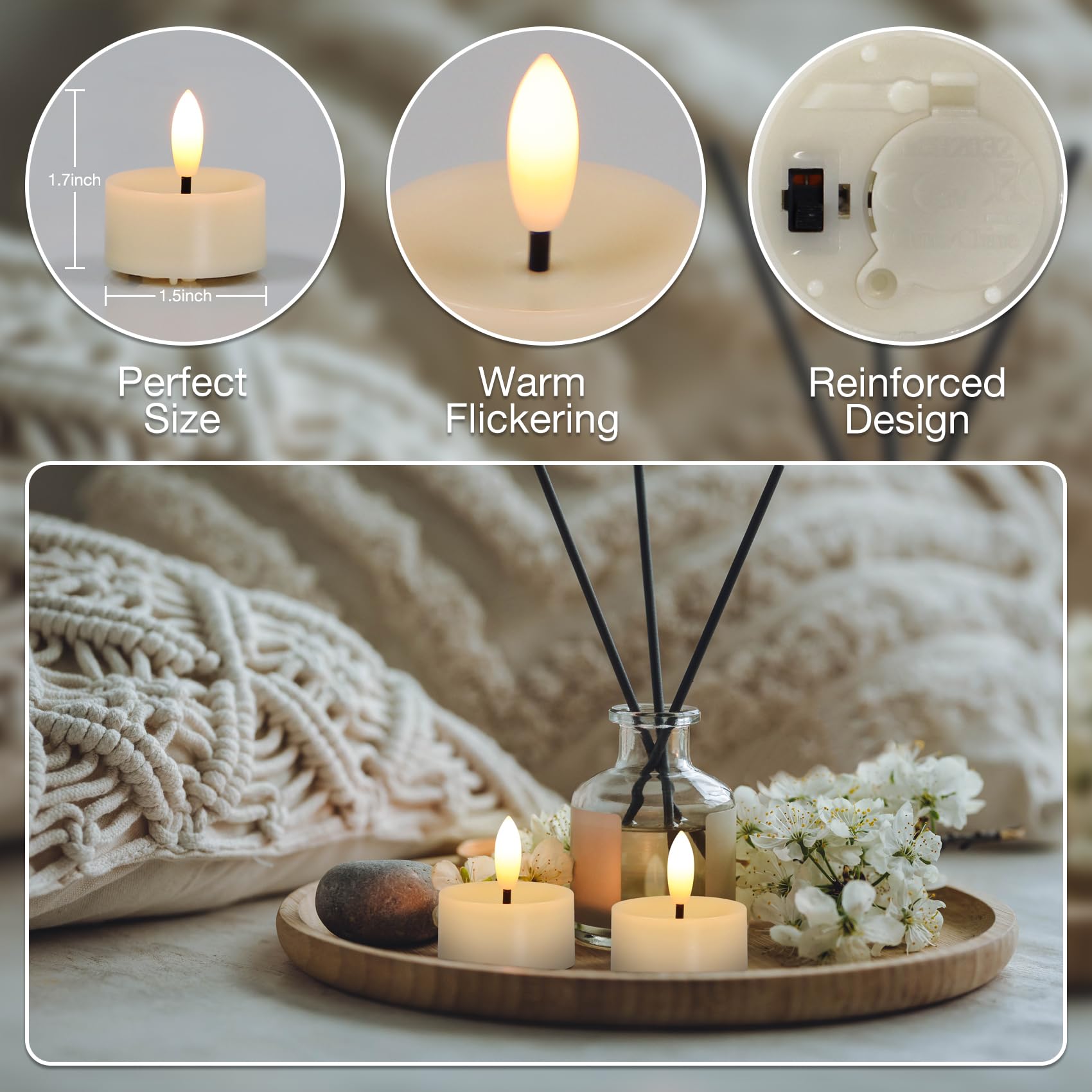 Confezione da 36 lumini a LED senza fiamma, realistici, tremolanti, elettrici, con stoppino 3D, a batteria, per matrimoni, festival, feste, decorazioni per la casa