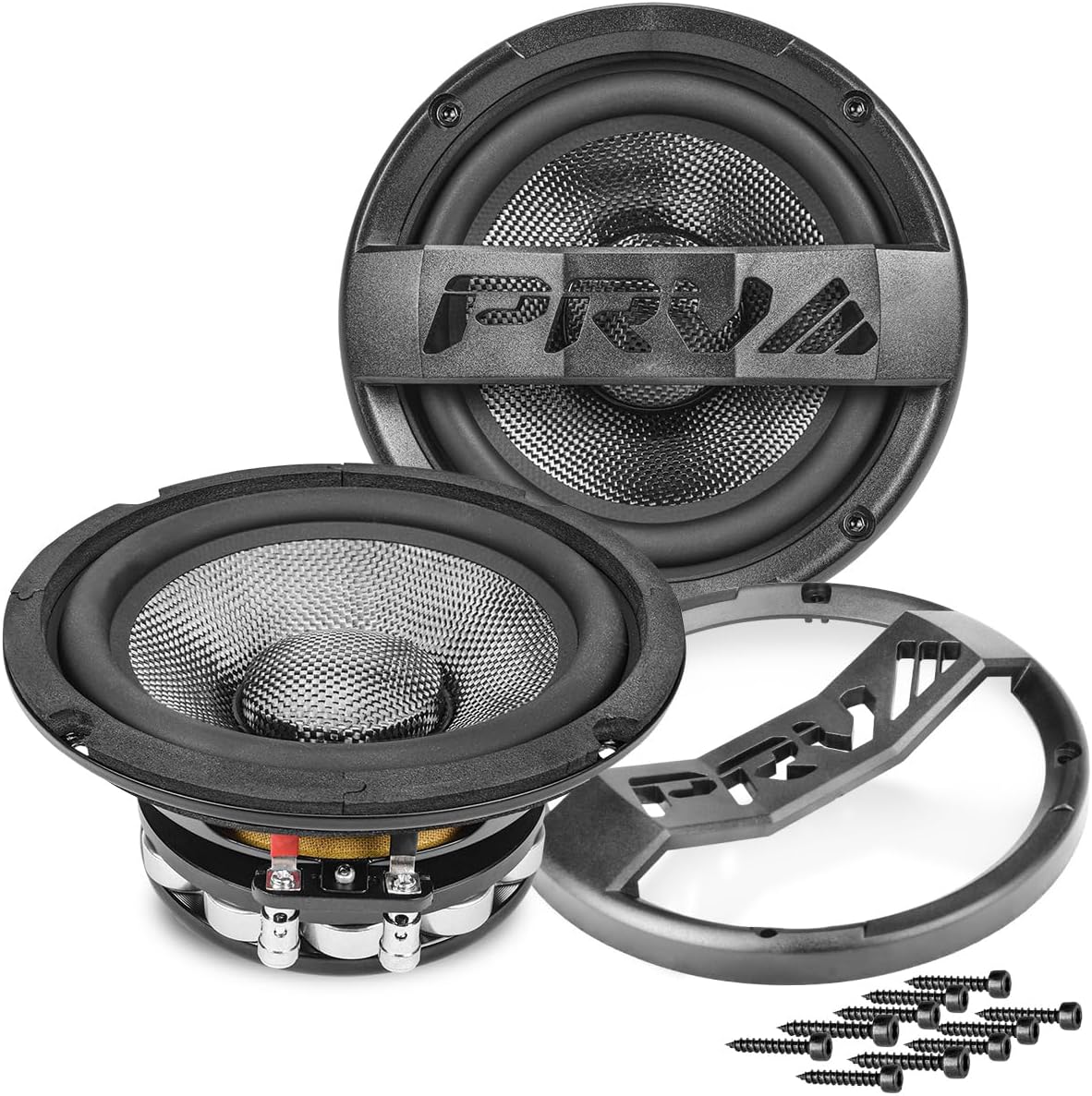 PRV AUDIO Carbon Fiber 6.5" Midrange Speaker 500 Watts 4 Ohm Neodymium 6MR500CF-NDY-4 Water Resistant Pro Audio Loudspeaker for Boat UTV 4-Wheeler Motorcycle (2 Speakers)