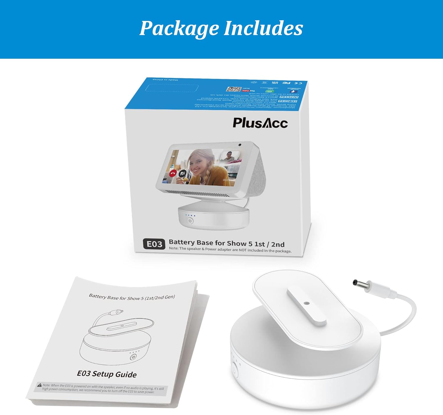 PlusAcc Show 5 Battery Base - 10000 mAh Portable Battery Charger Stand for for Show 5/ Show 5 2nd Generation, Tilt Function (White) : Electronics