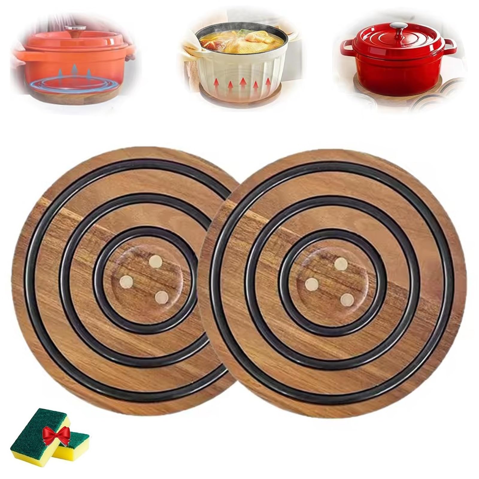 Posavasos Magnéticos De Madera Para Ollas Y Sartenes Calientes, Salvamanteles Magnético, Soporte De Madera Para Ollas Y Sartenes, Protector De Mesa Rústico Resistente Al Calor Para Cocina(2PCS)