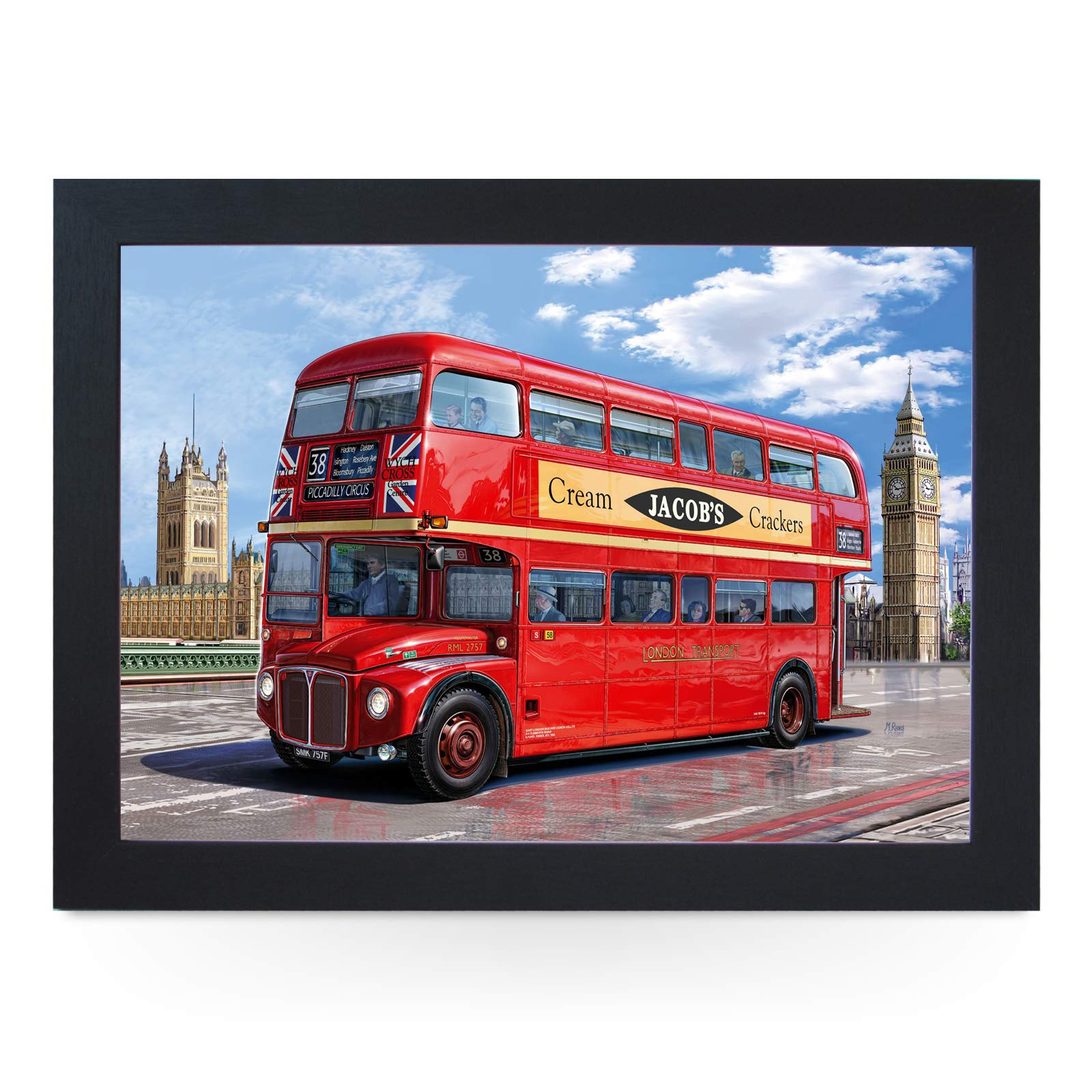 yoosh Portable Lap Desk Tray (Routemaster London Bus Painting) Handmade Wooden Frame, Beanbag Cushioned Bottom | Computers, Laptops, Meals, Food | L0734 Black