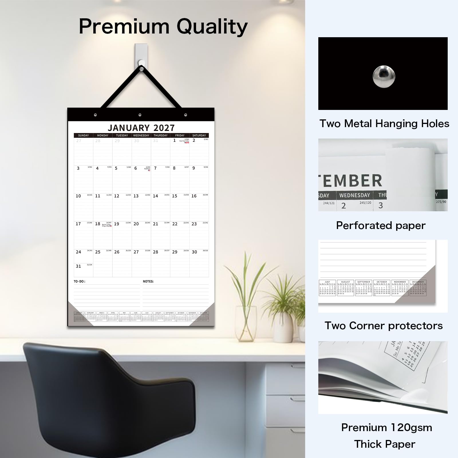 Tischkalender 2026–2027 – Dayvorax Tischkalender Juli 2026–2027 Dez, 34 x 23 cm, großer Tischkalender mit dickem Papier, Kunststoffeinband, großer Kalender für Zuhause und Büro