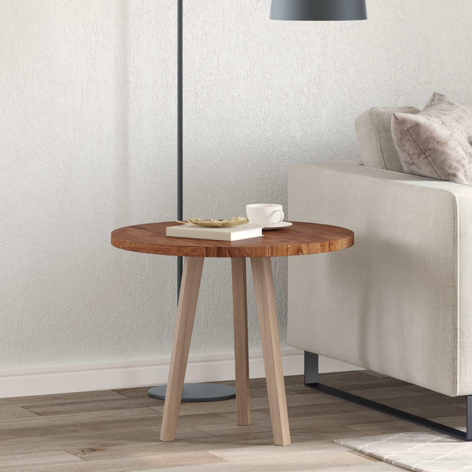 Hothingwell Runder Tisch aus massiver Eiche, hellbraun, Ø 60 cm, wendbares Design für Küche, Wohnzimmer oder Esszimmer, saubere und robuste Platte, pflegeleicht mit einem feuchten Tuch