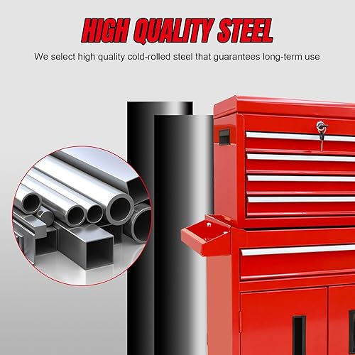 Miniatura 4 de Torin Caja de herramientas con ruedas de 5 cajones caja de herramientas de metal con ruedas, caja de herramientas superior extraíble, forro, estante