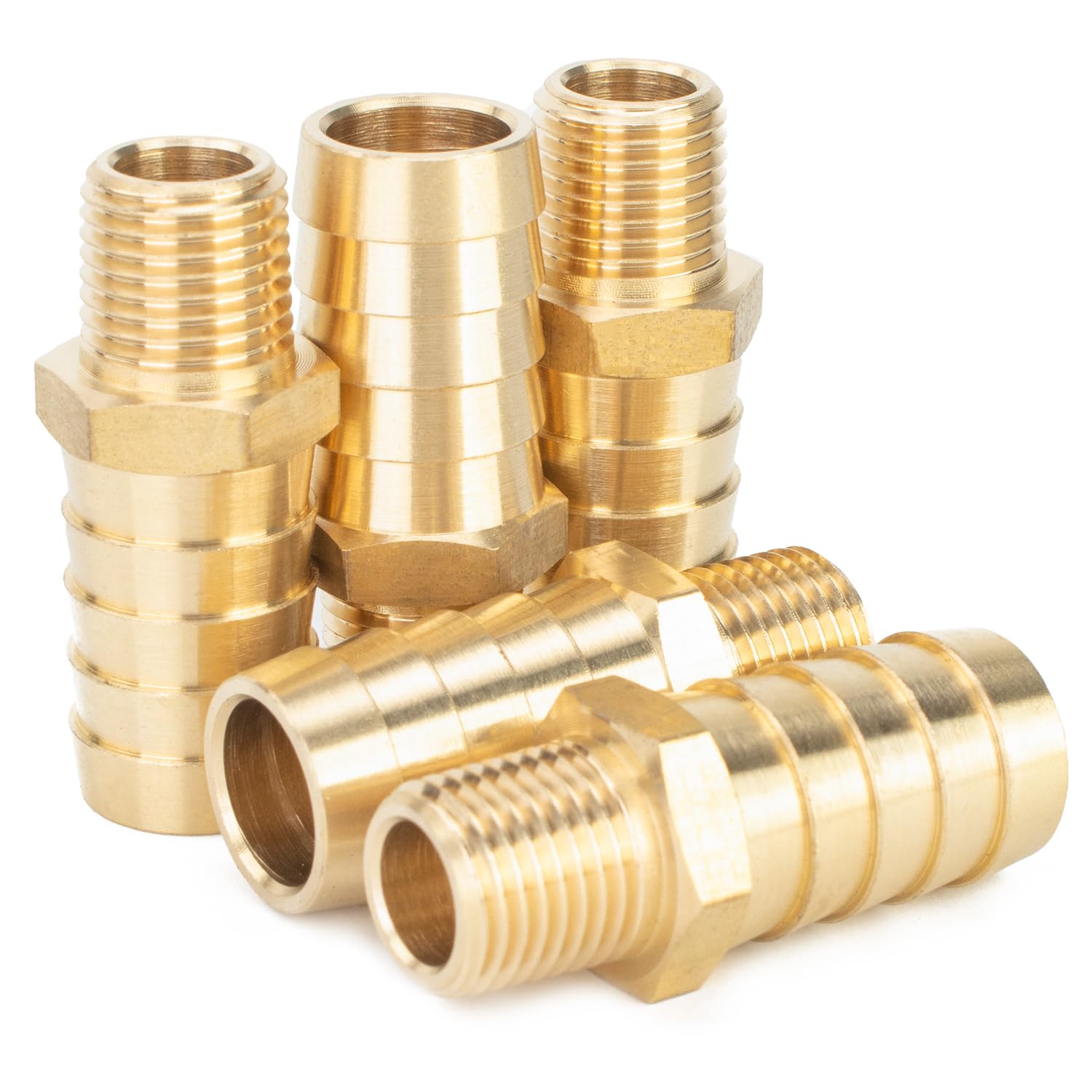 Ltwfitting Men's Pack Of 5 Brass 1/4-Inch Bspt X 16Mm Hose Barb Coupler Adapter Fitting For Vehicle Fuel System, Hvac System (Pack Of 5)