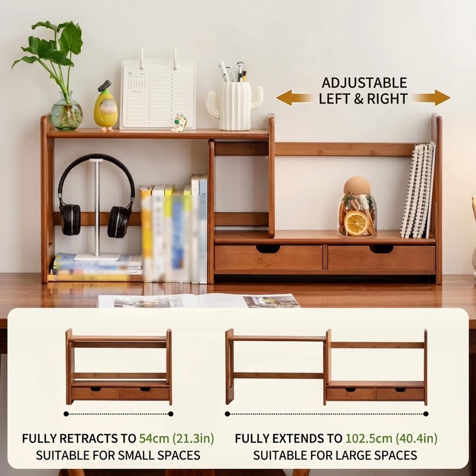 Schreibtisch Organizer Aufsatzregal mit 2 Schubladen,Schreibtischregal Holz