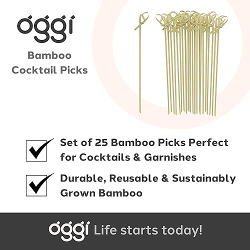 Miniatura 7 de OGGI Palitos de cóctel de bambú, 25 piezas, palillos de Martini de bambú, brochetas de cóctel de madera reutilizables, palitos de Martini para
