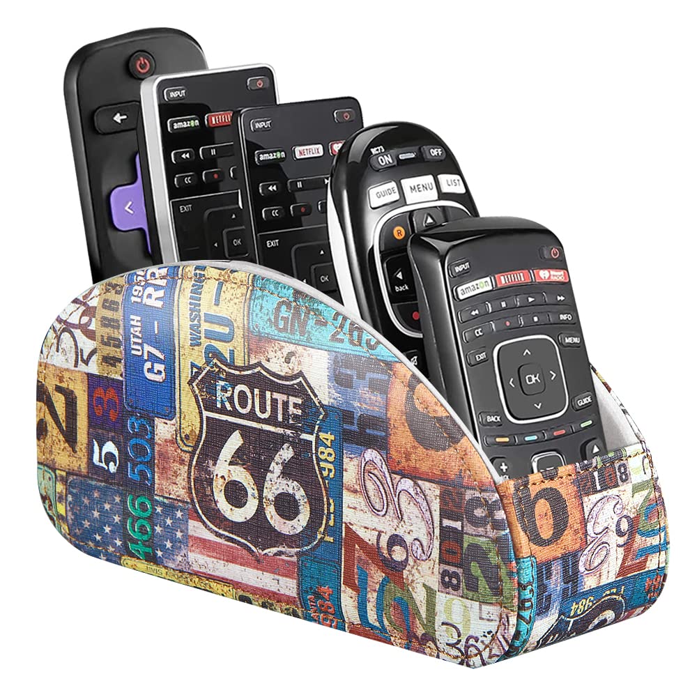 Remote Control Holder, PU Leather, 5 Compartments TV Remote Holder Caddy for Table, Nightstand Organizer for TV Accessories/ Remotes Controllers/ Office Supply, Bedside Decorations for Living Room