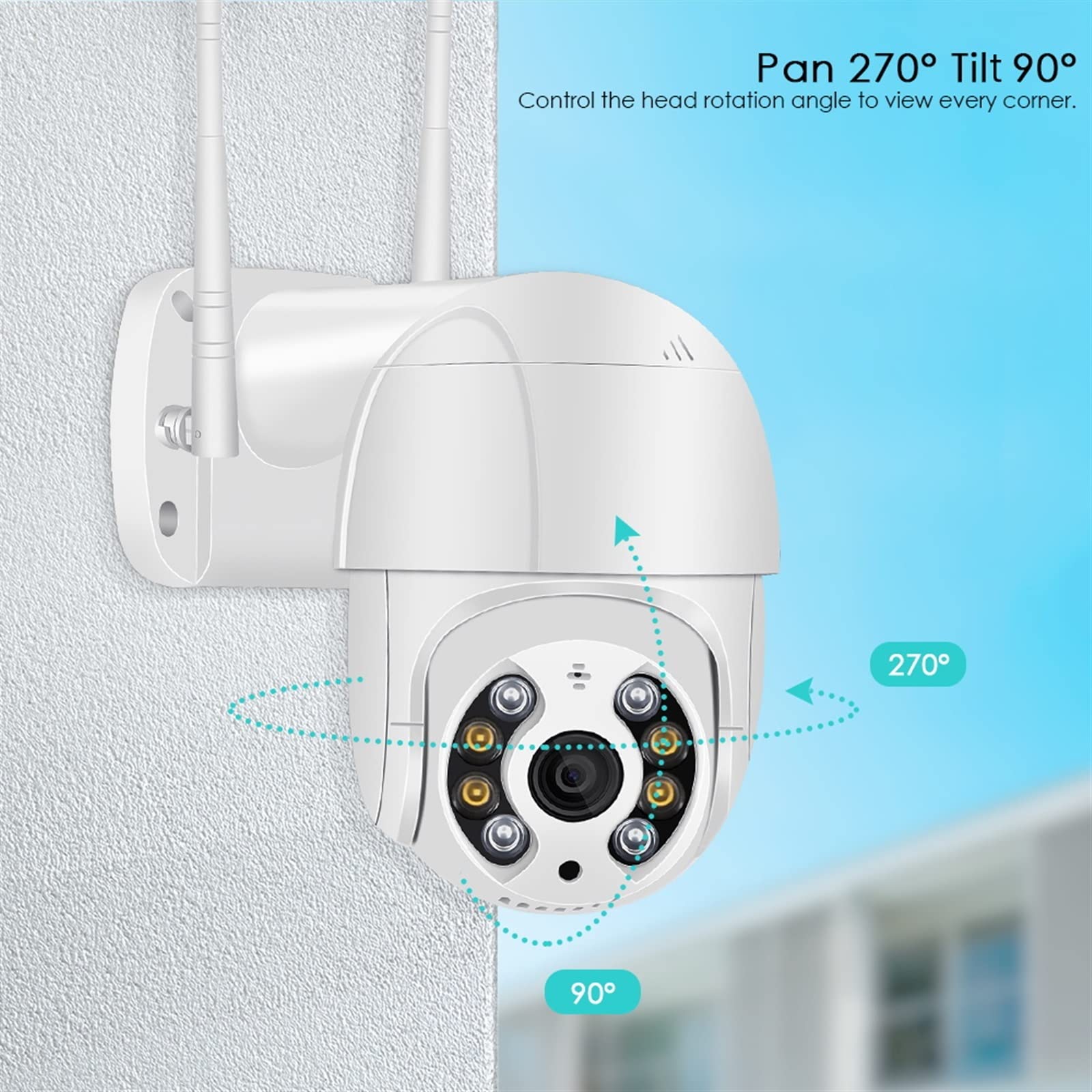 Kamera bezpieczeństwa, 2MP 5MP 4K bezprzewodowa kamera PTZ HD 1080P kolorowa noktowizor IP zewnętrzna H.265 Ai automatyczne śledzenie CCTV monitorująca(2MP Add 32GB Card)