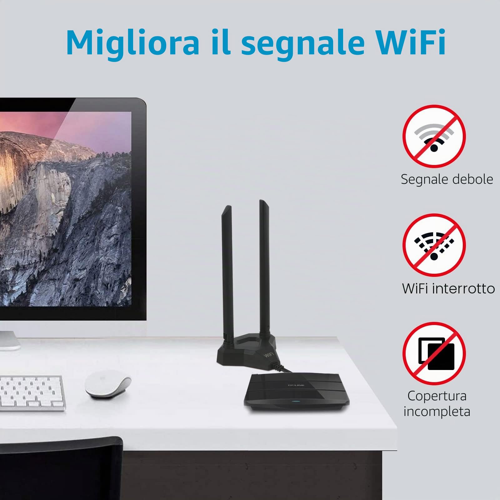 Antenna WiFi 8dBi Dual Band 2,4 GHz 5 GHz 5,8 GHz Connettore RP-SMA con Base Magnetica Compatibile con Router WLAN, Schede Madri PCI, Router Wireless, Moduli Bluetooth